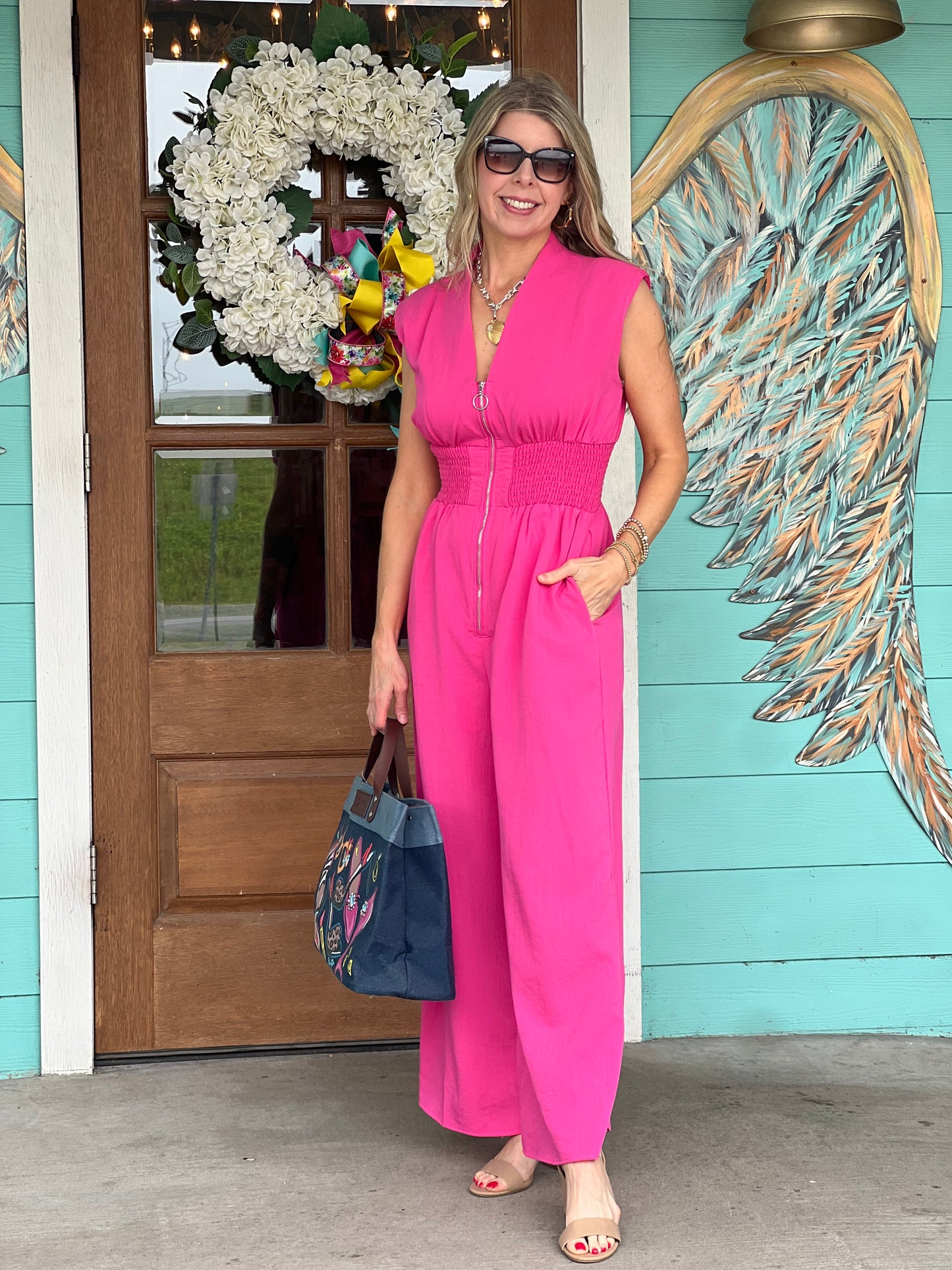 Hot Pink Zipper Jumpsuit