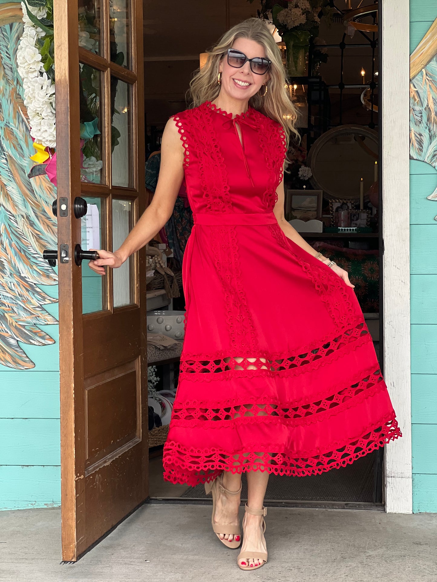 Red Crochet Scallop Trim Dress