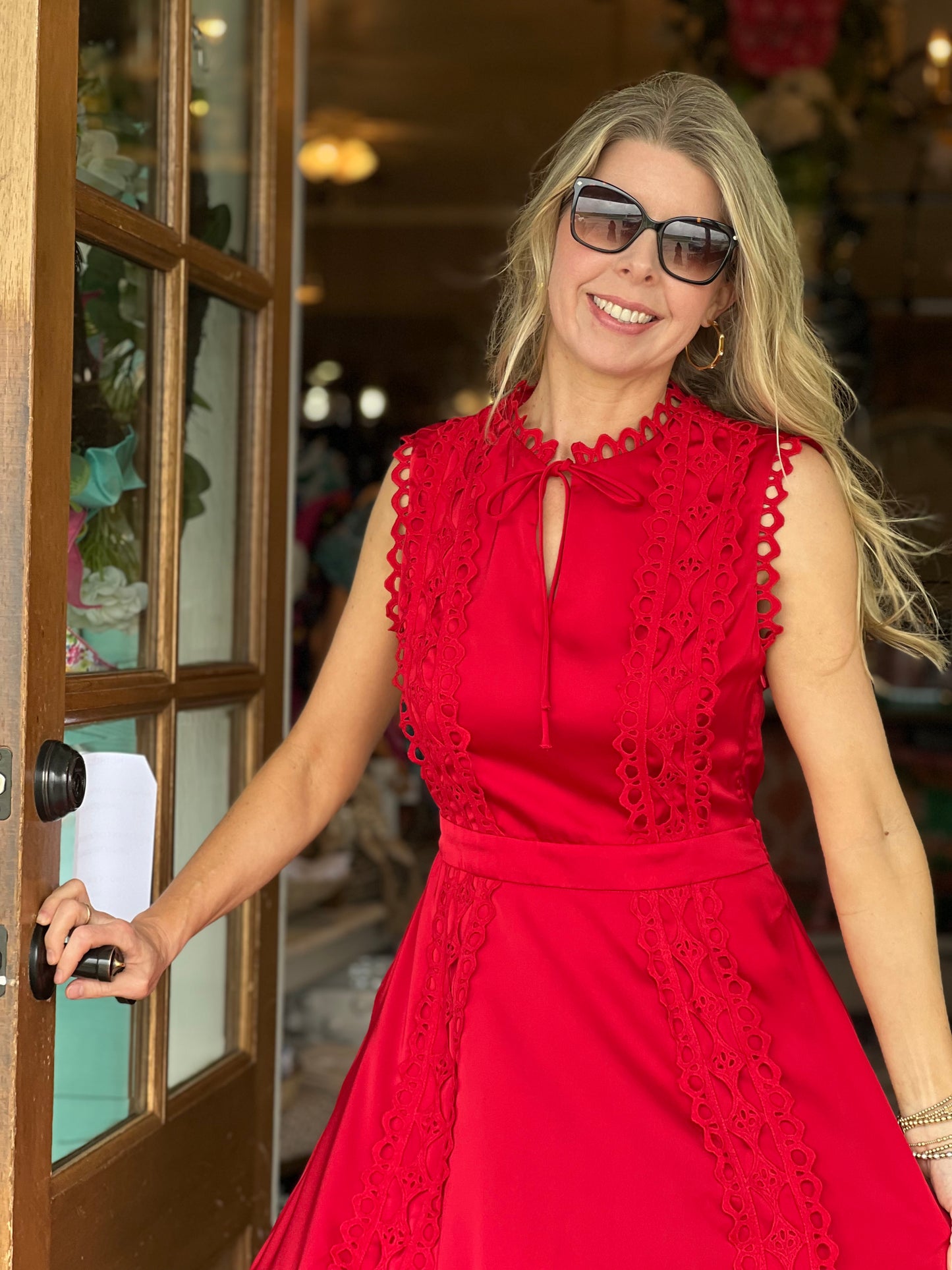 Red Crochet Scallop Trim Dress