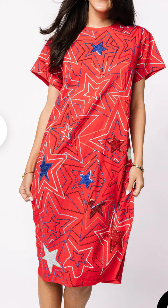 Queen of Sparkles Red Groovy Star Midi Dress