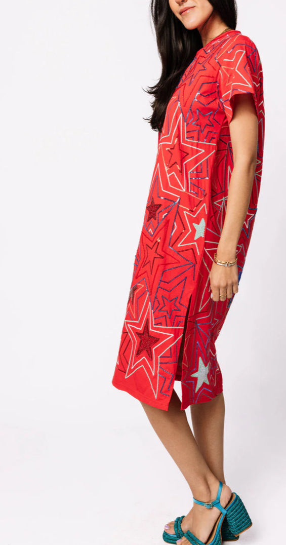 Queen of Sparkles Red Groovy Star Midi Dress