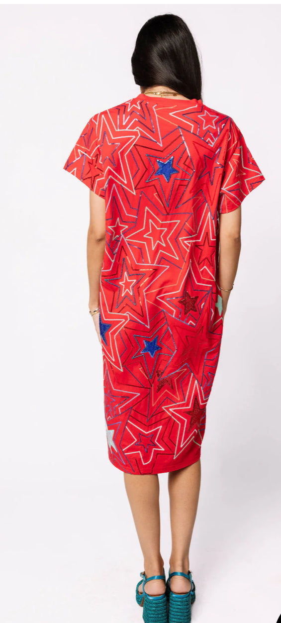 Queen of Sparkles Red Groovy Star Midi Dress