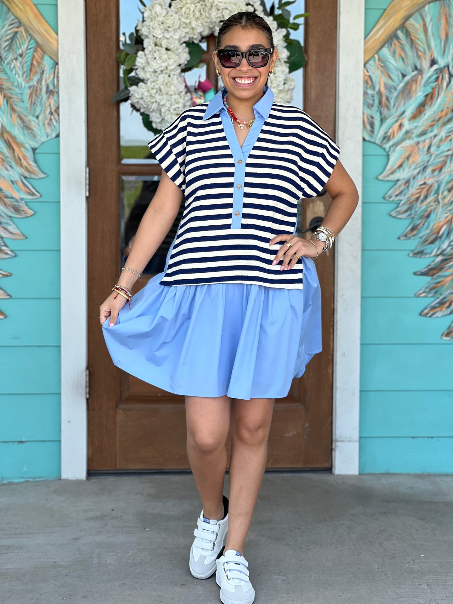 Navy Stripe Denim Dress