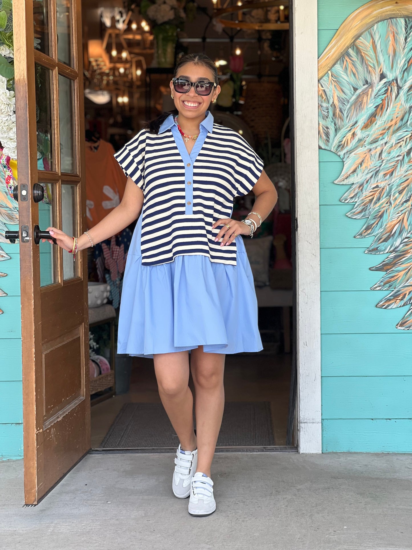 Navy Stripe Denim Dress