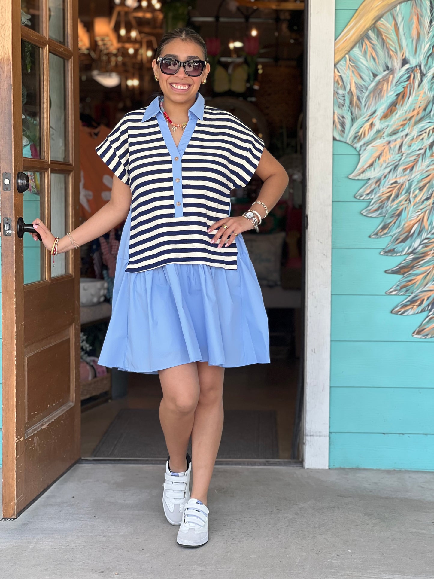 Navy Stripe Denim Dress