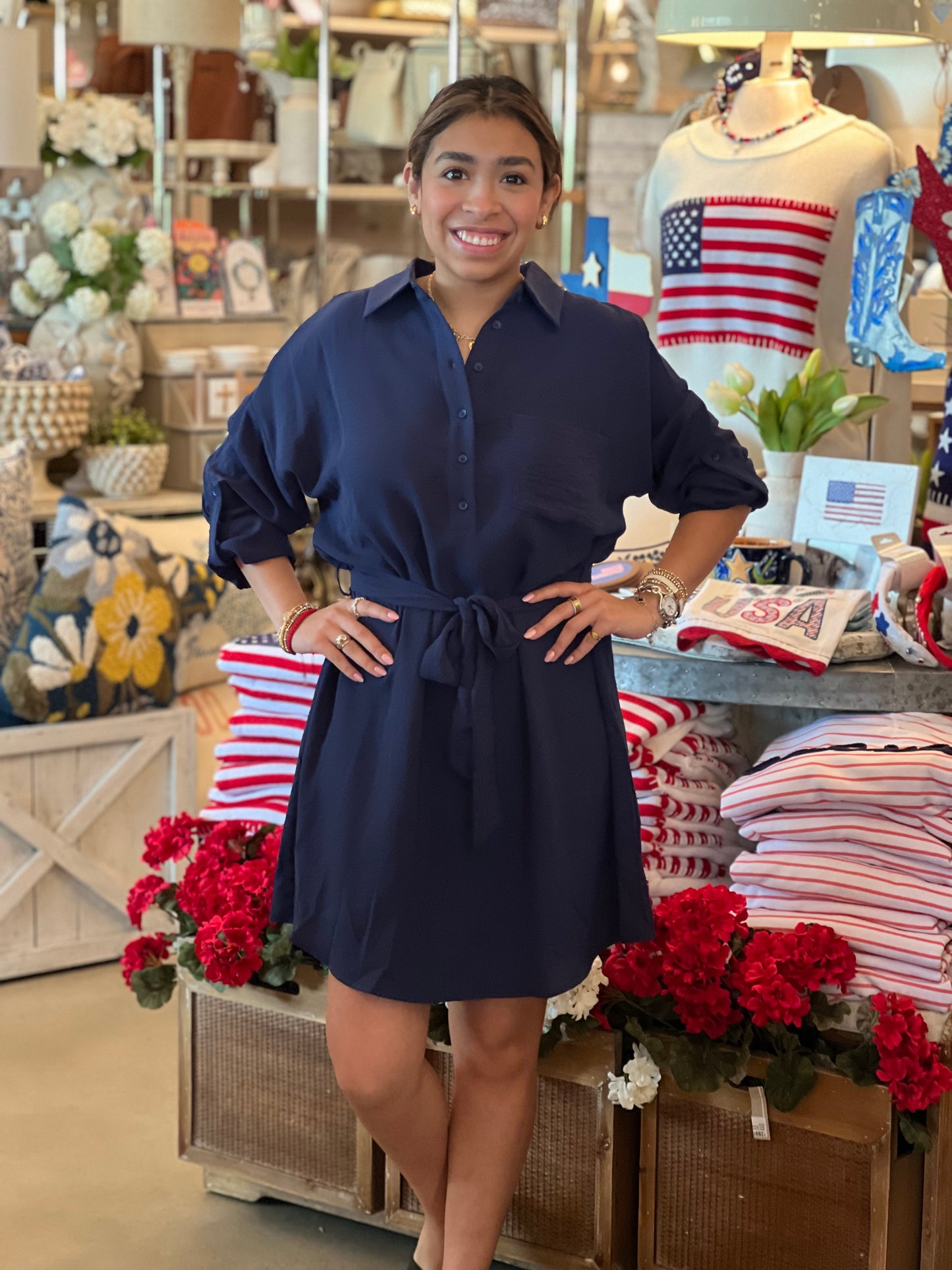 Navy Blue Capriella Dress w/Tie