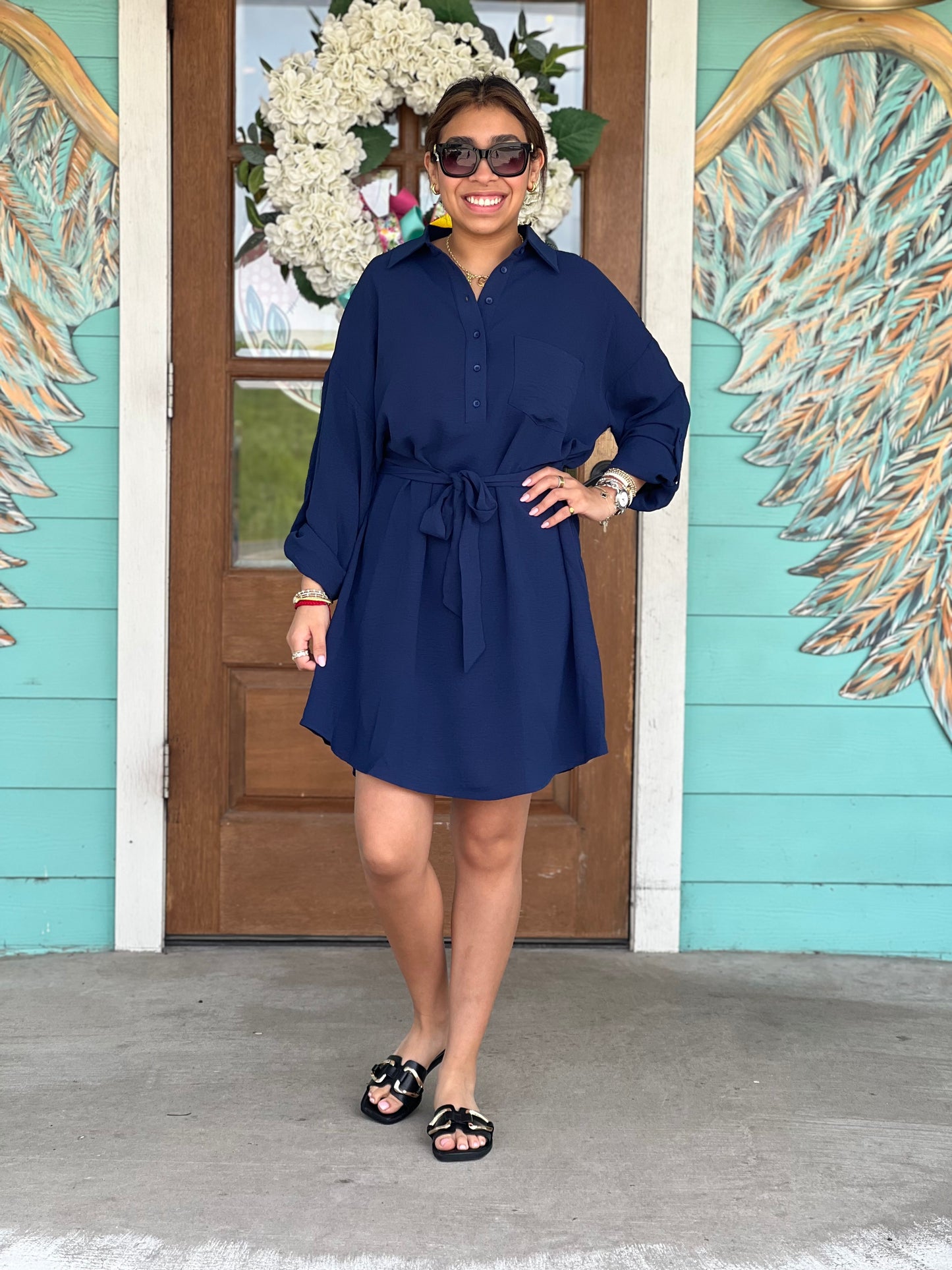 Navy Blue Capriella Dress w/Tie
