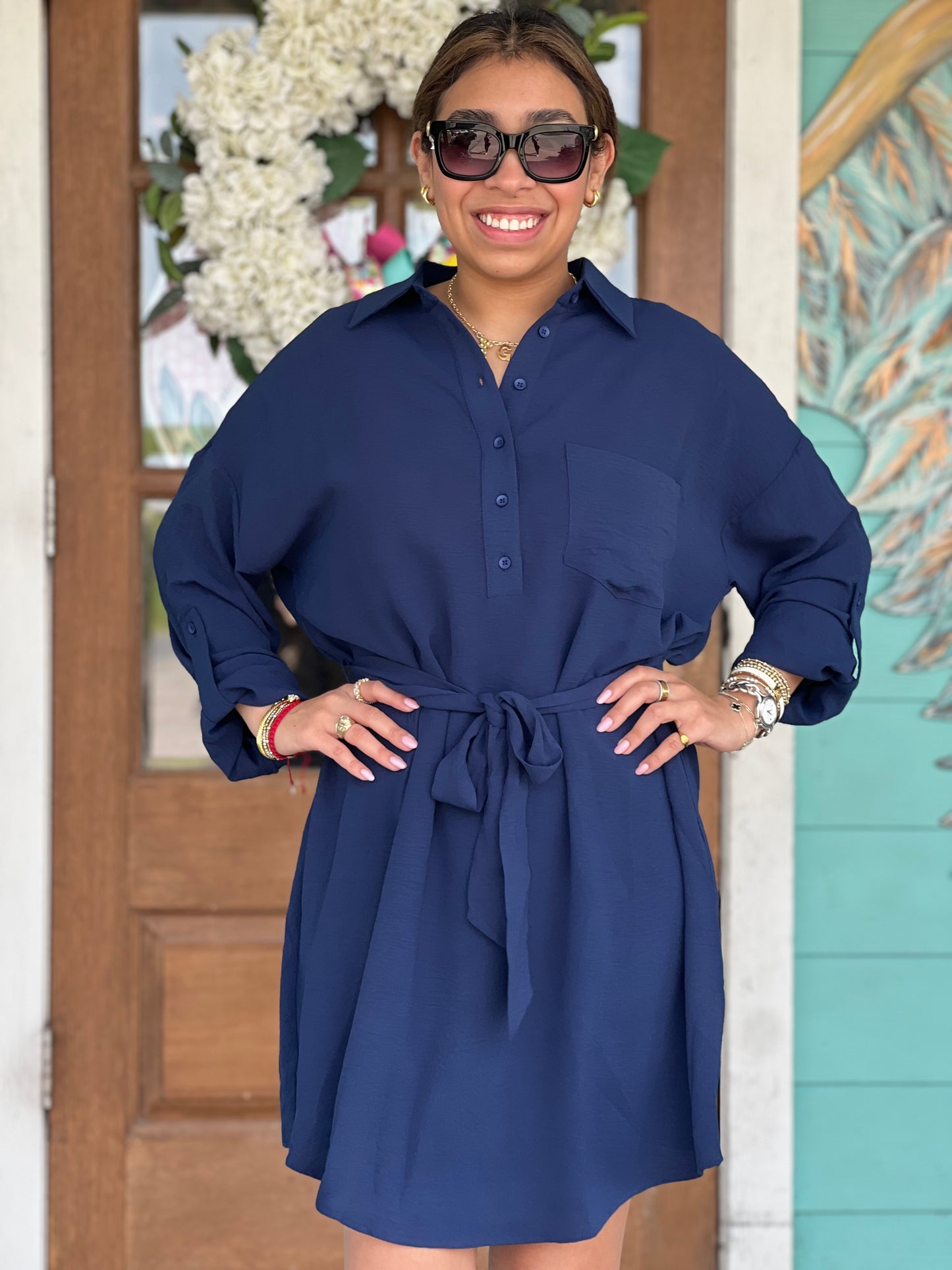 Navy Blue Capriella Dress w/Tie