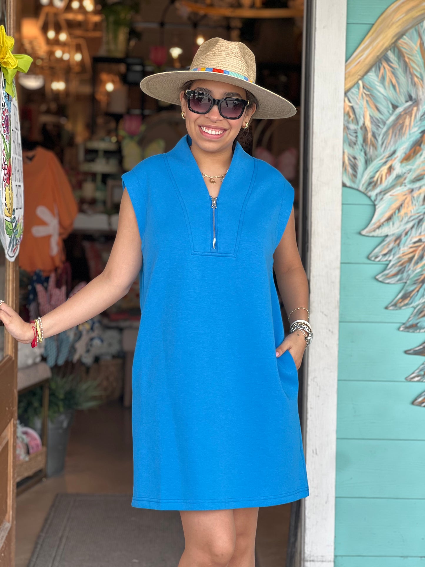 Vivid Blue Quarter Zip Dress