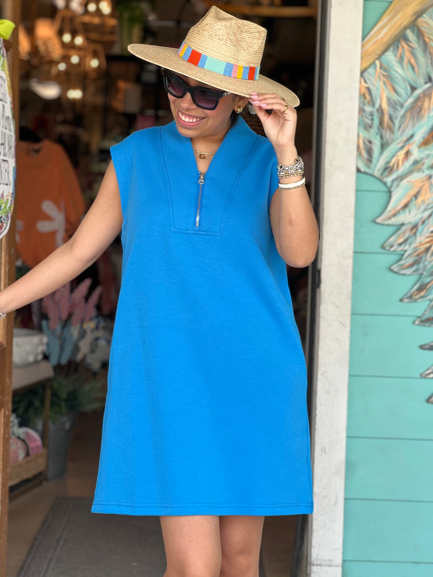 Vivid Blue Quarter Zip Dress