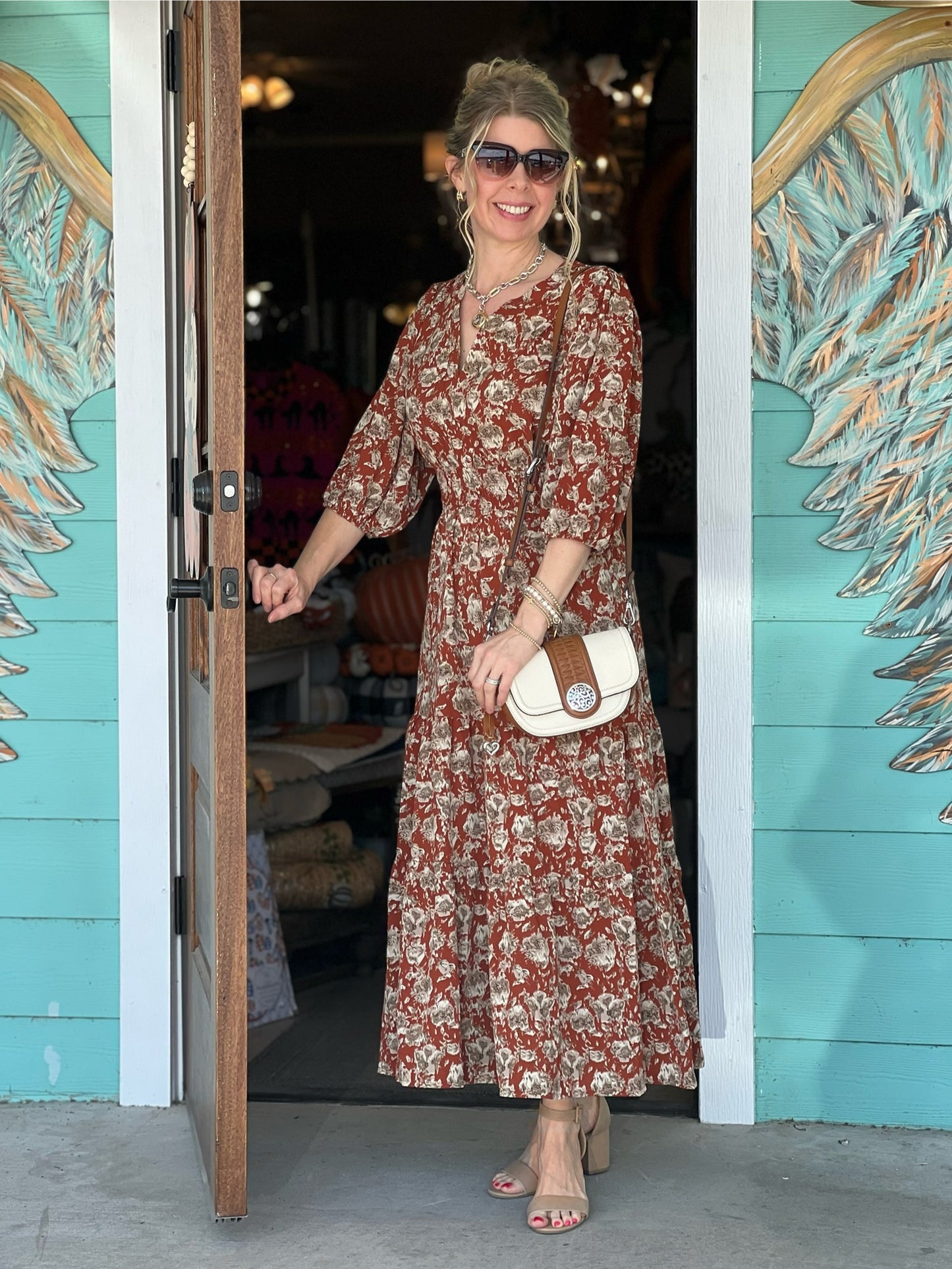 Cinnamon Print Midi Dress