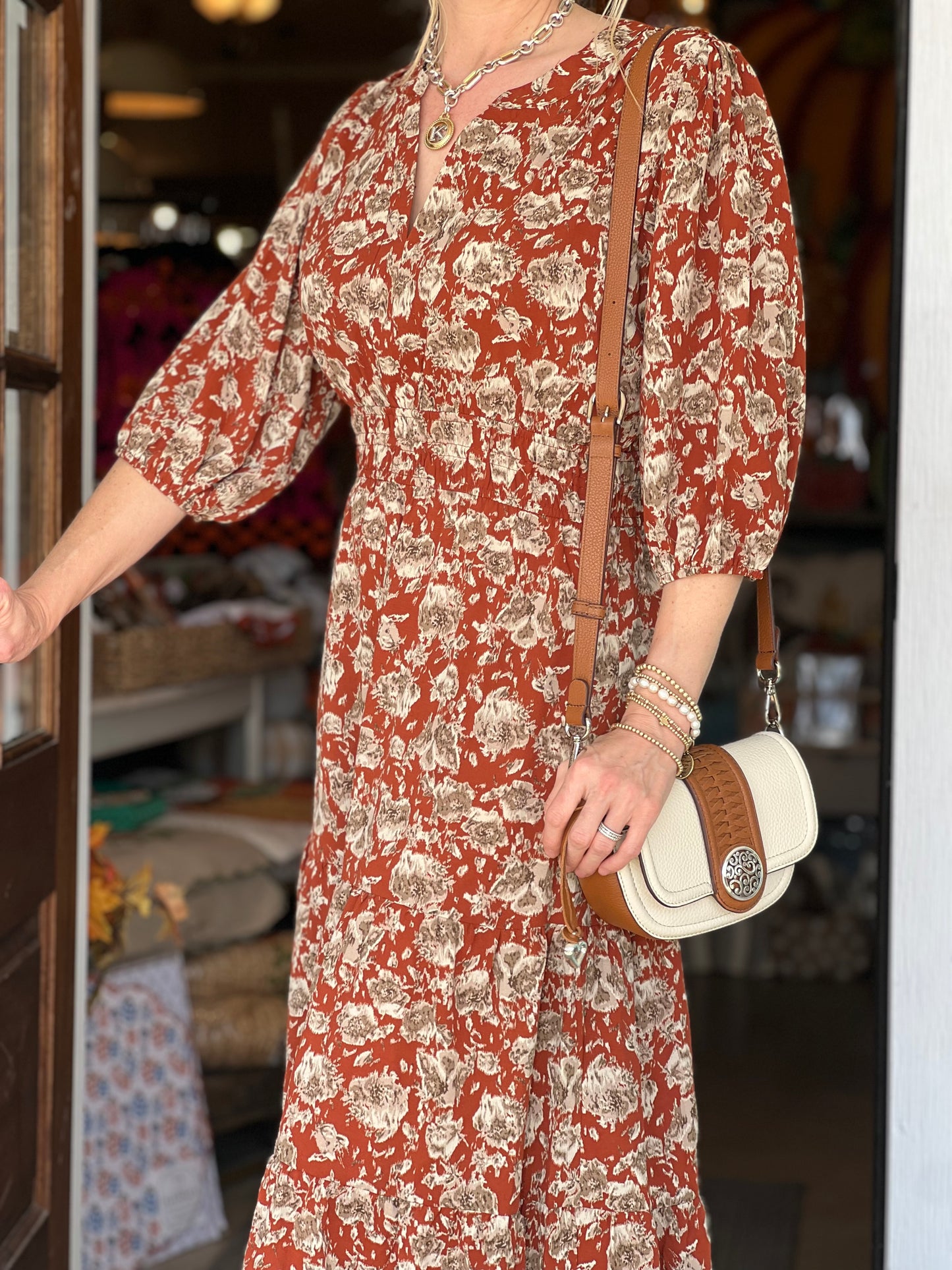 Cinnamon Print Midi Dress