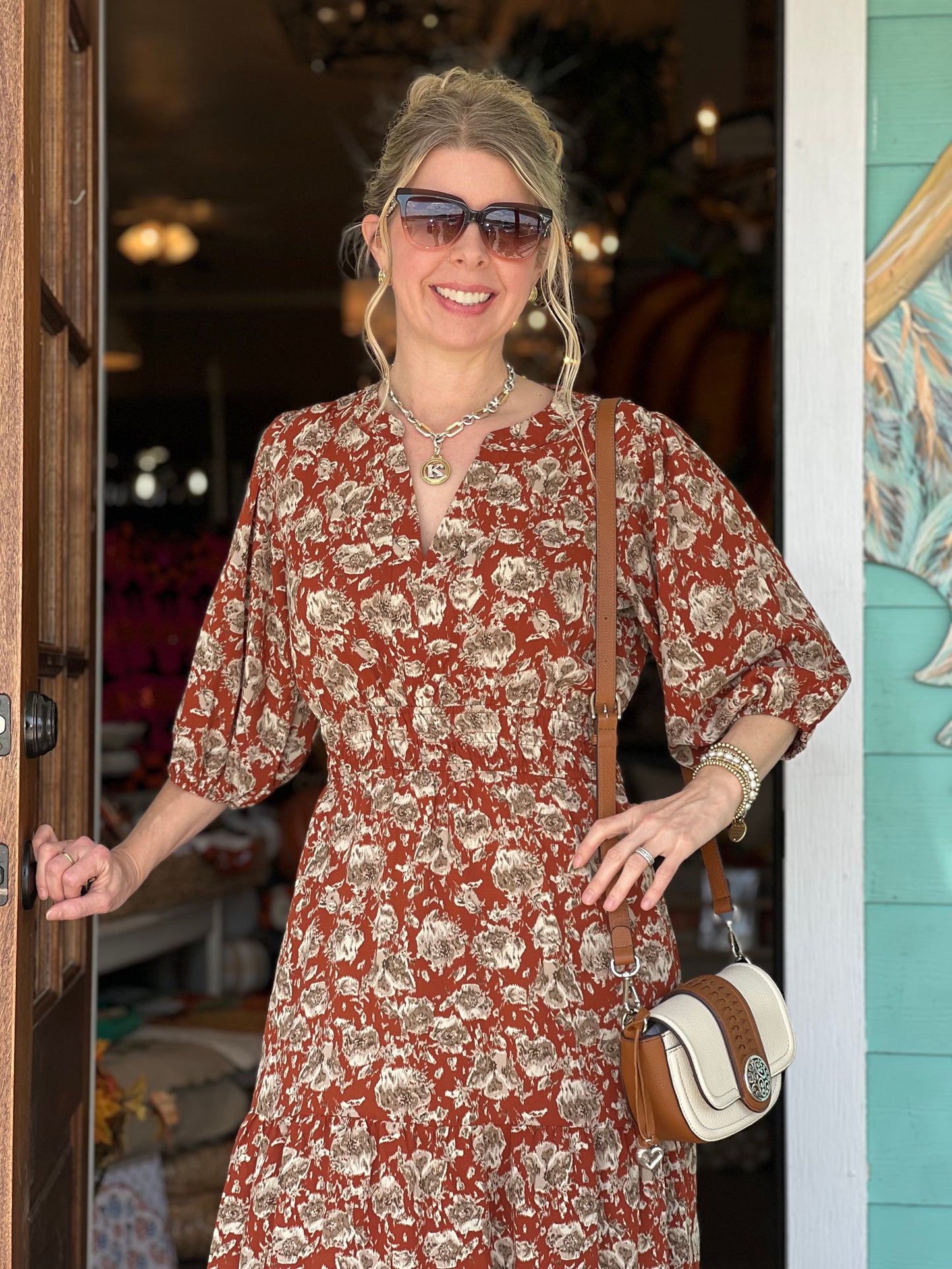 Cinnamon Print Midi Dress