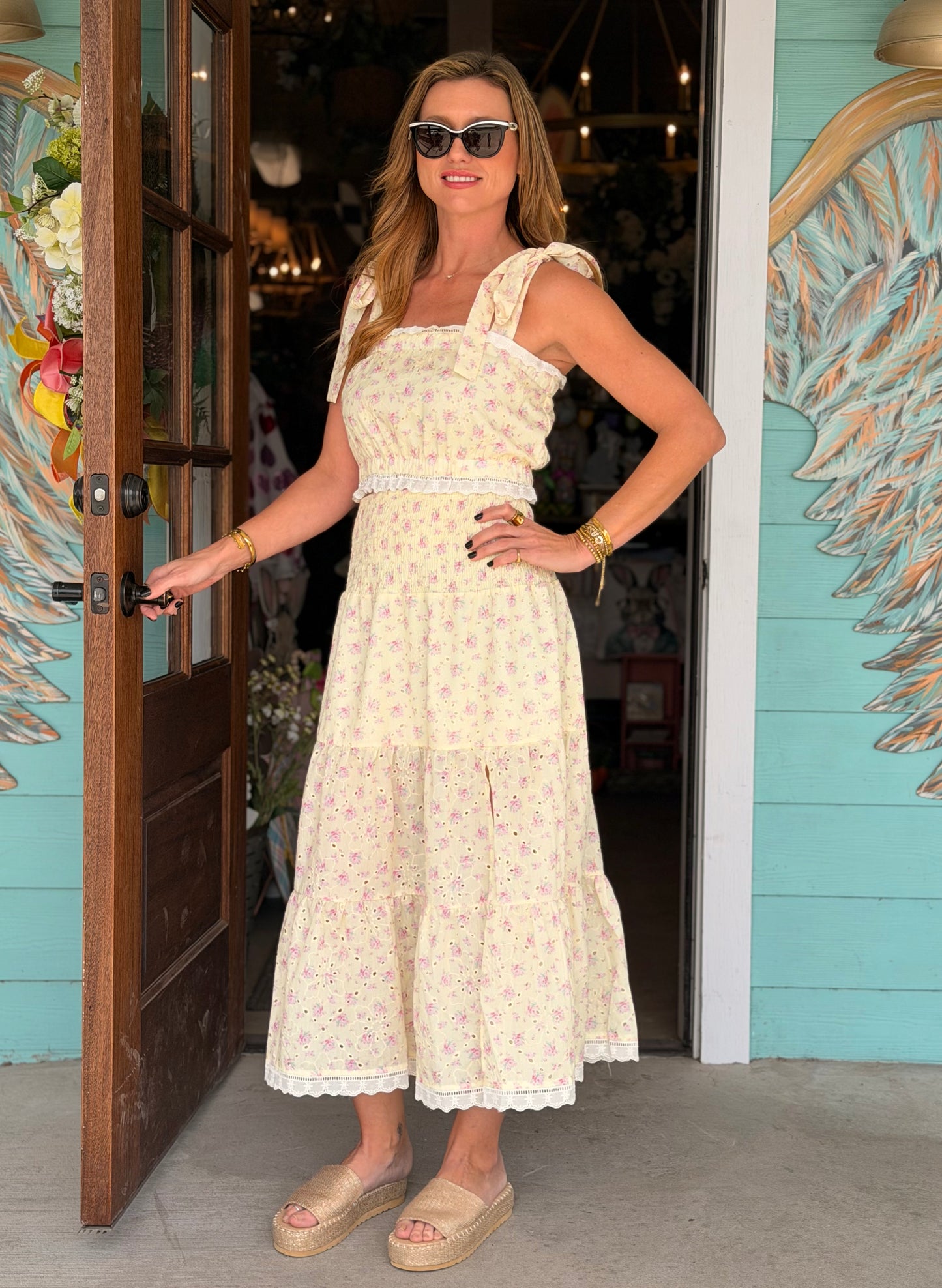 Yellow Eyelet Ditsy Floral Skirt