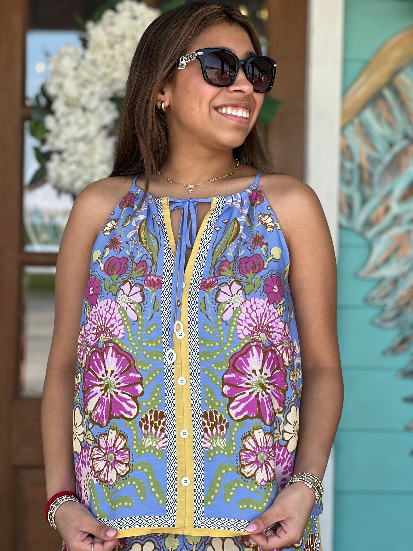 Chambray Blue Floral Sleeveless Top