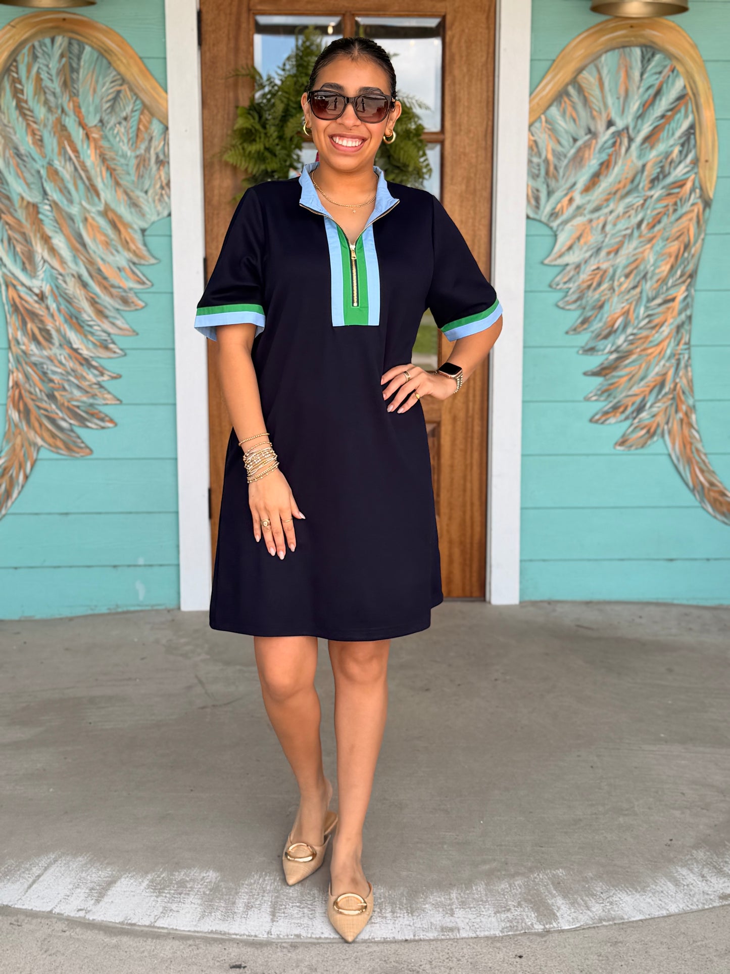 Navy Detail Stripe Collar Dress