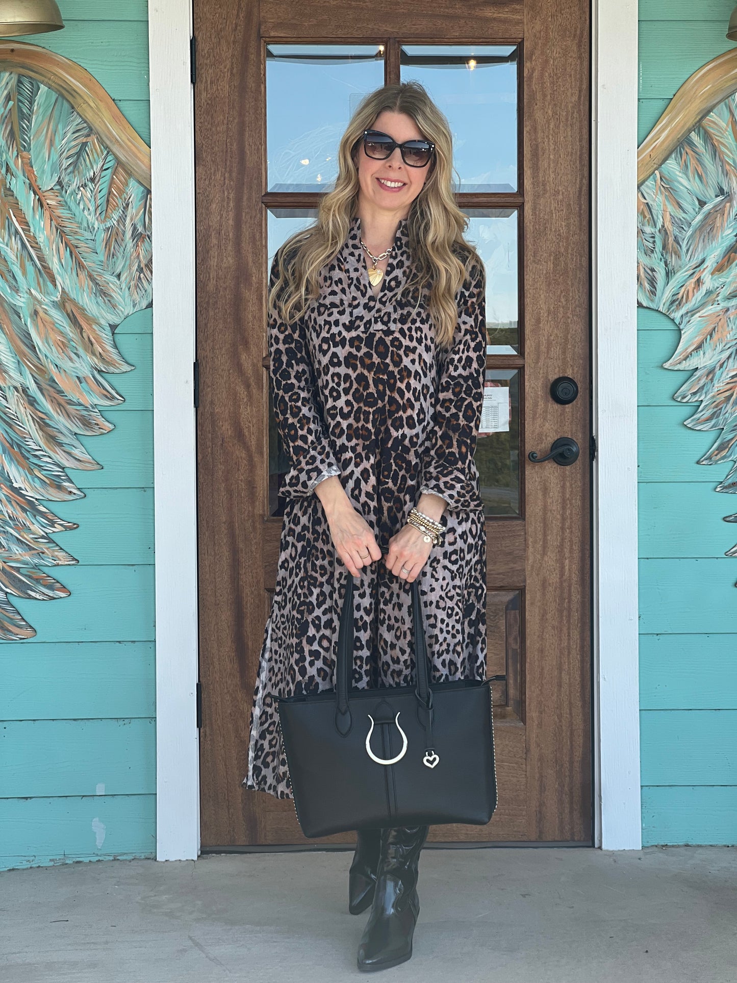 Uncle Frank Leopard Gauze Midi Dress