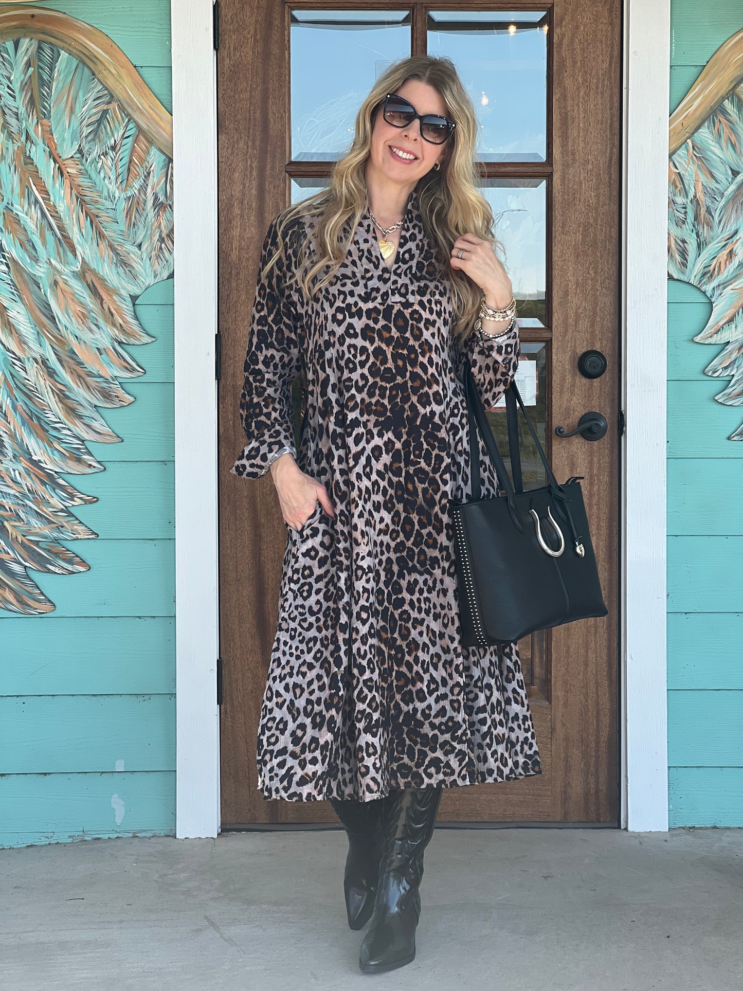 Uncle Frank Leopard Gauze Midi Dress