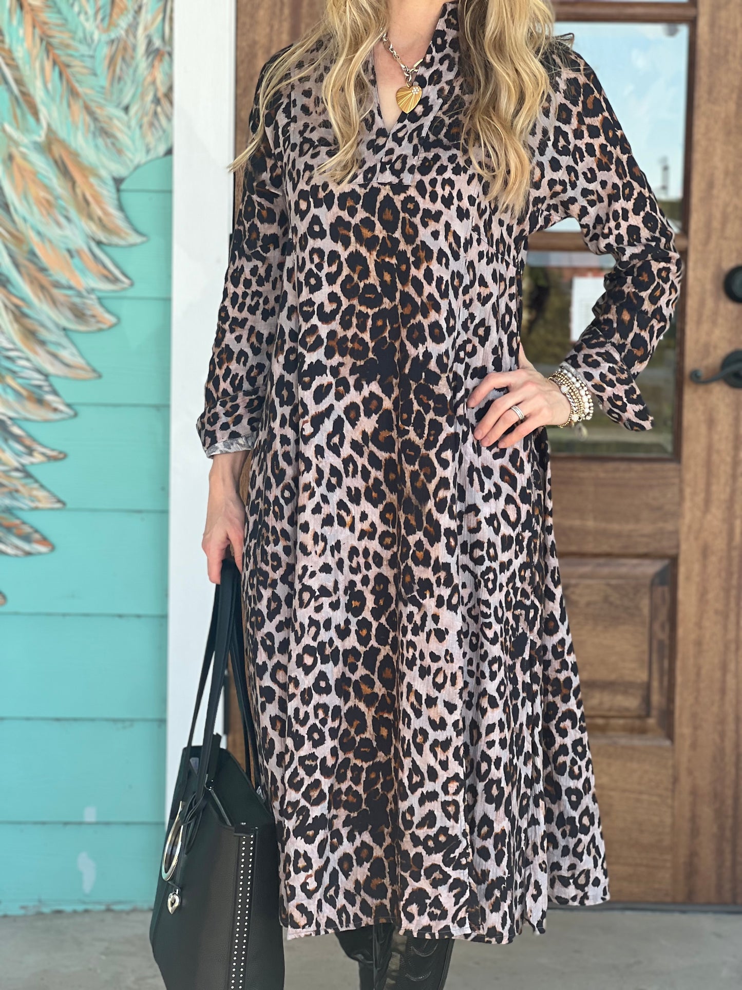 Uncle Frank Leopard Gauze Midi Dress