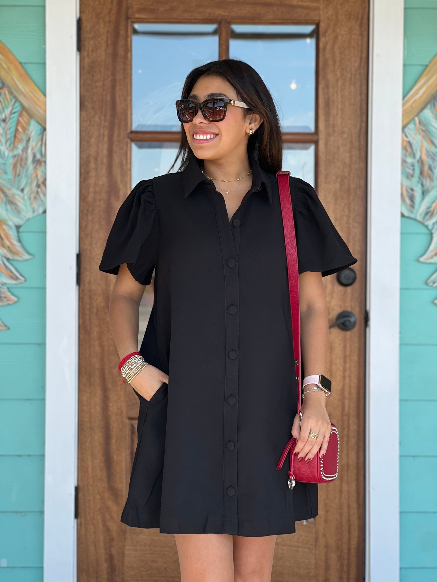 Black Button Down Mini Dress
