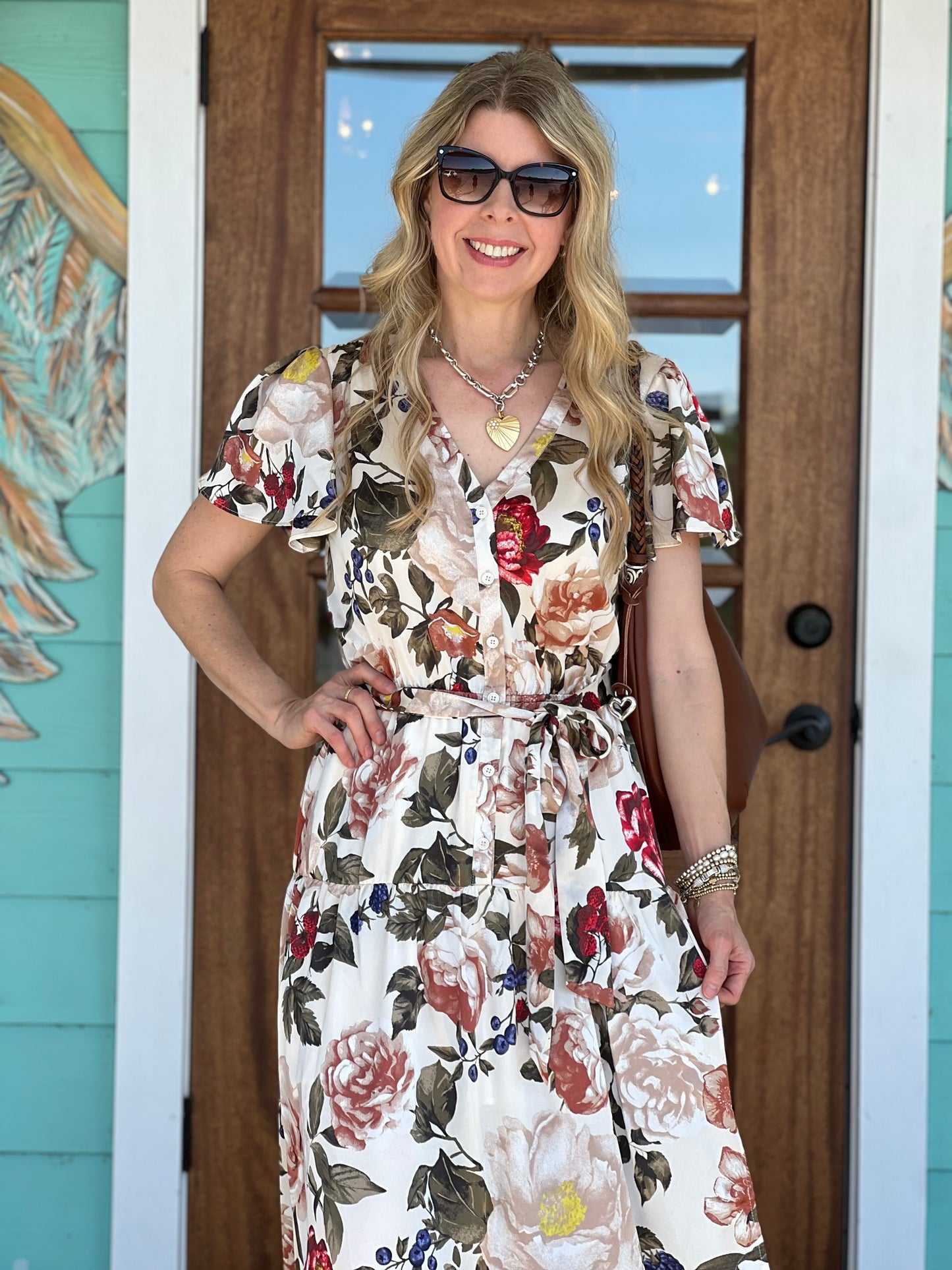 Ivory Multi Floral Midi Dress
