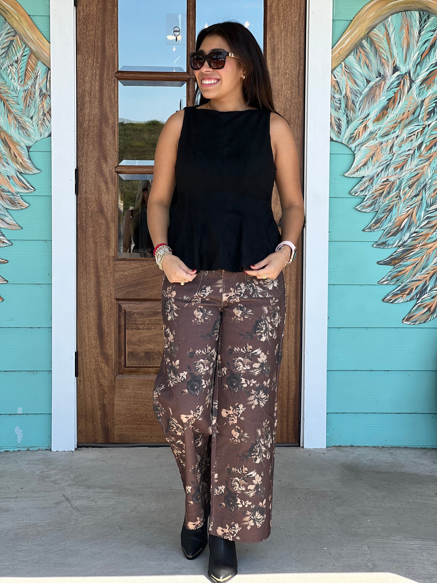 Chocolate Floral Denim Pants