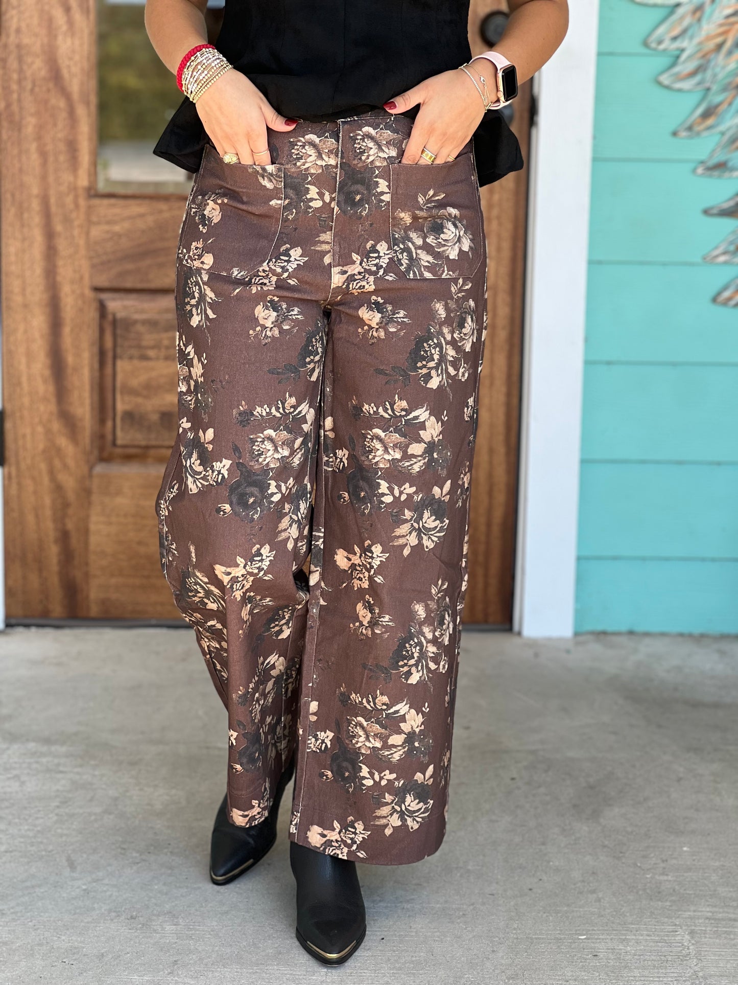Chocolate Floral Denim Pants