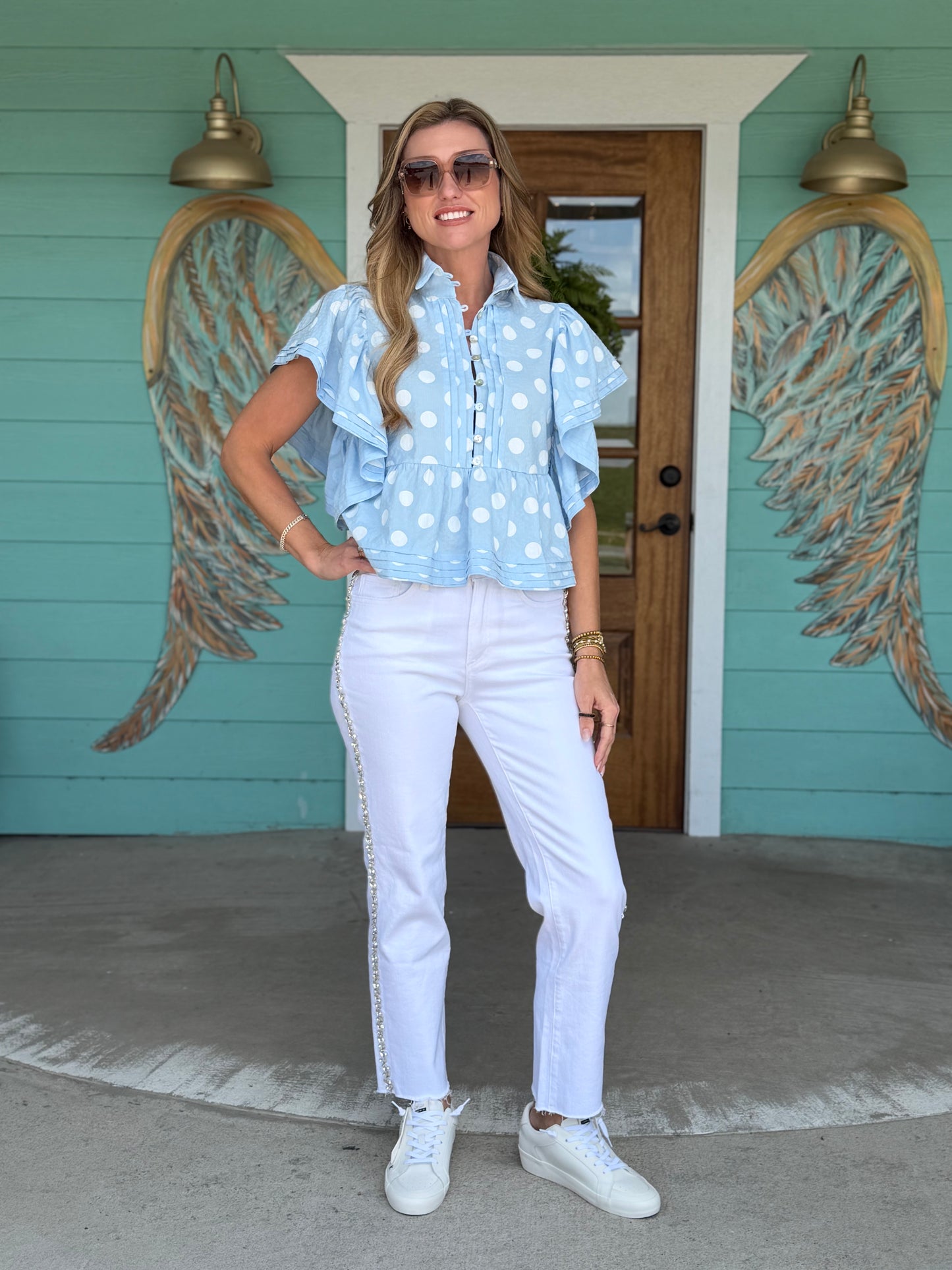 Mica Snow Straight Leg Rhinestone Detail Denim