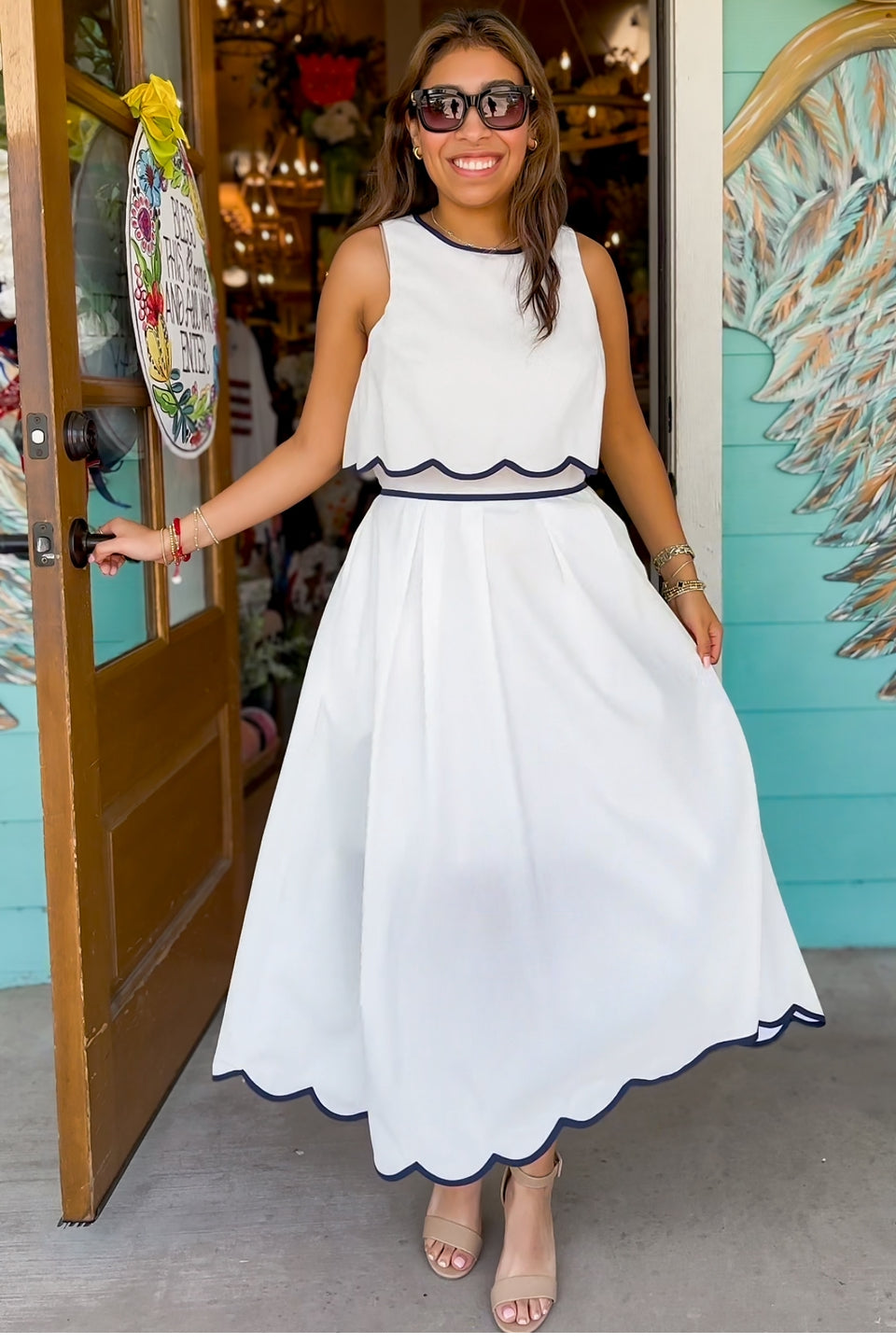 Off White Scallop Detail Dress