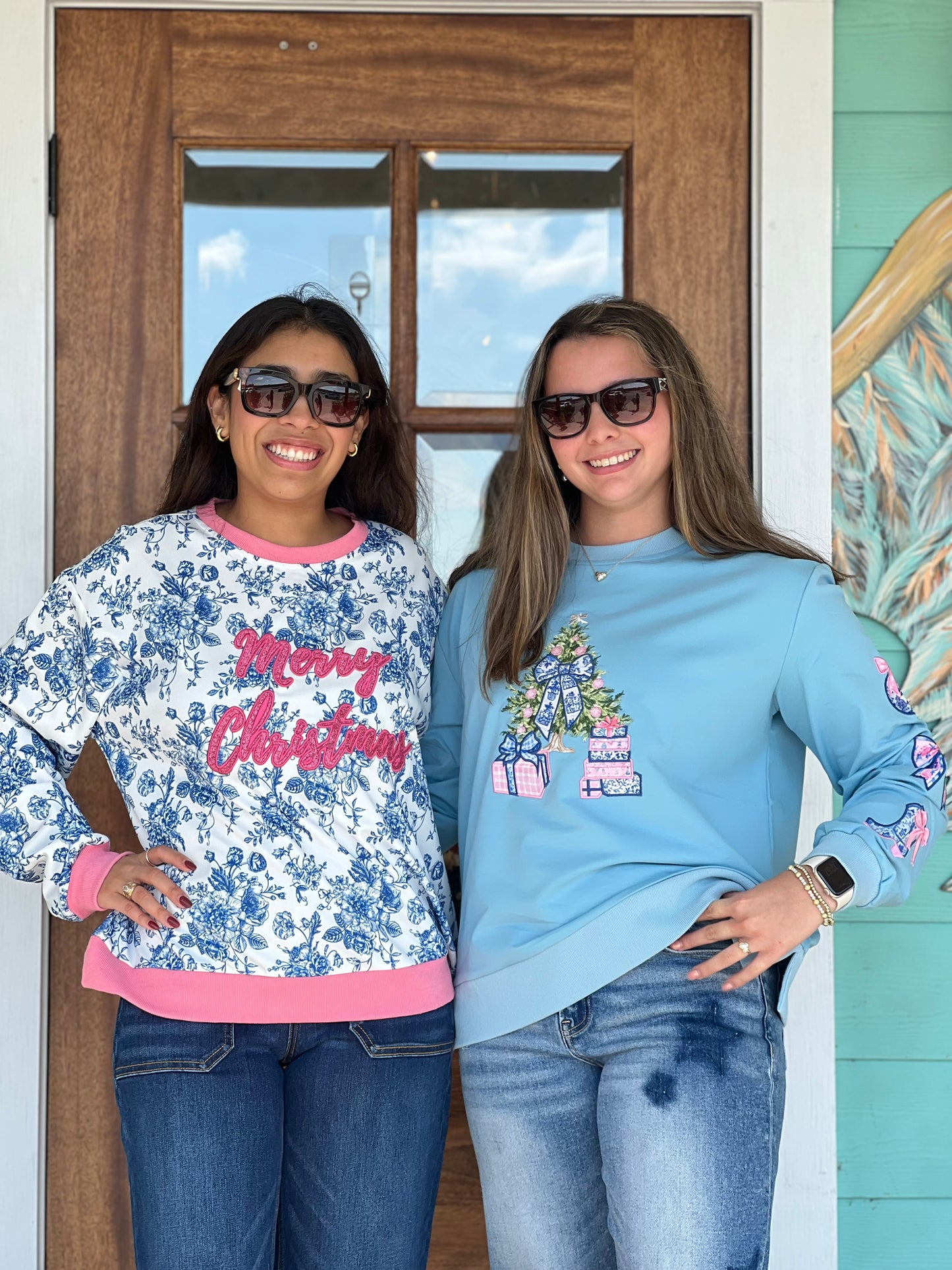 Layerz Blue Embroidered Tree Sweatshirt