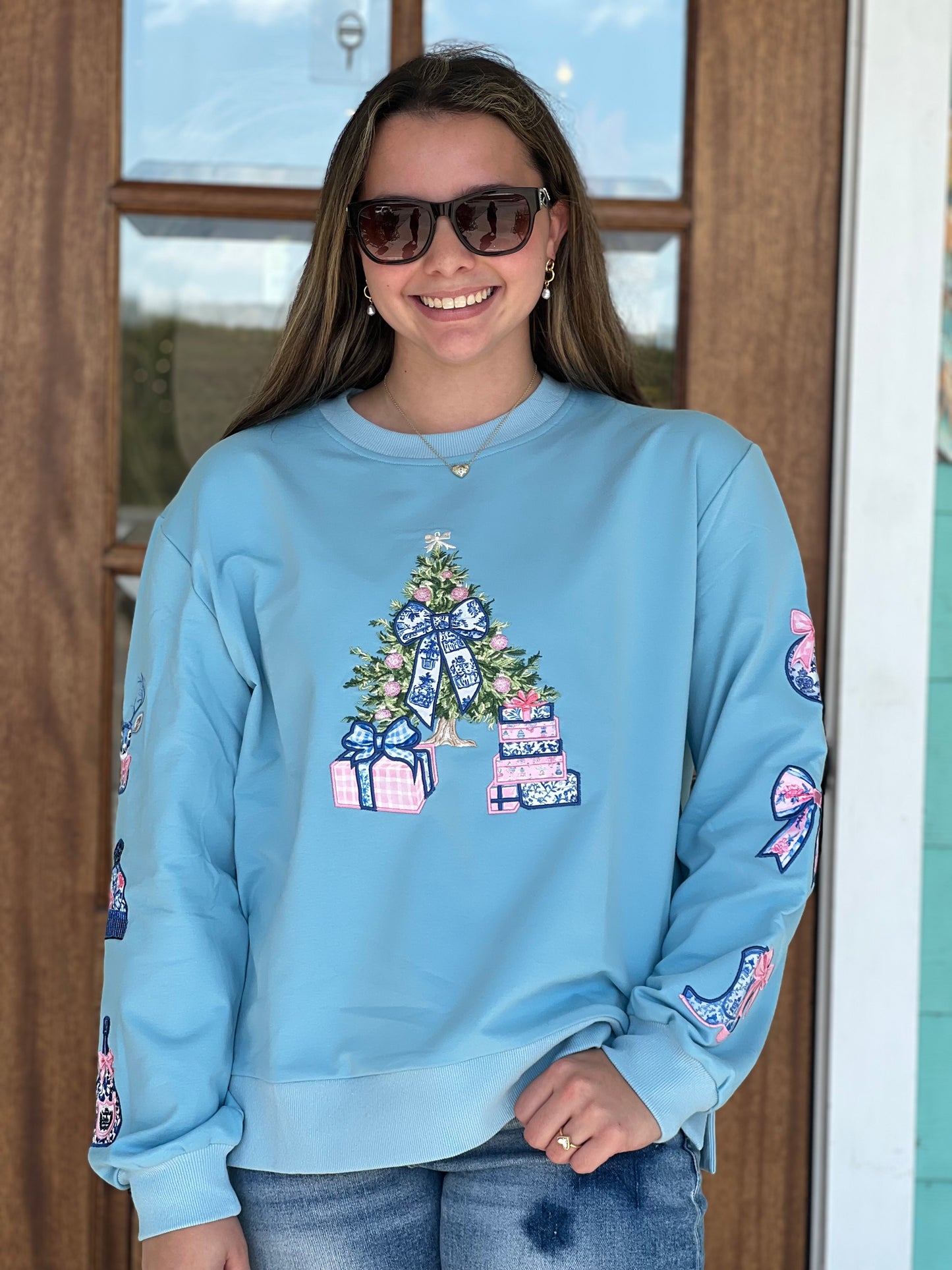 Layerz Blue Embroidered Tree Sweatshirt