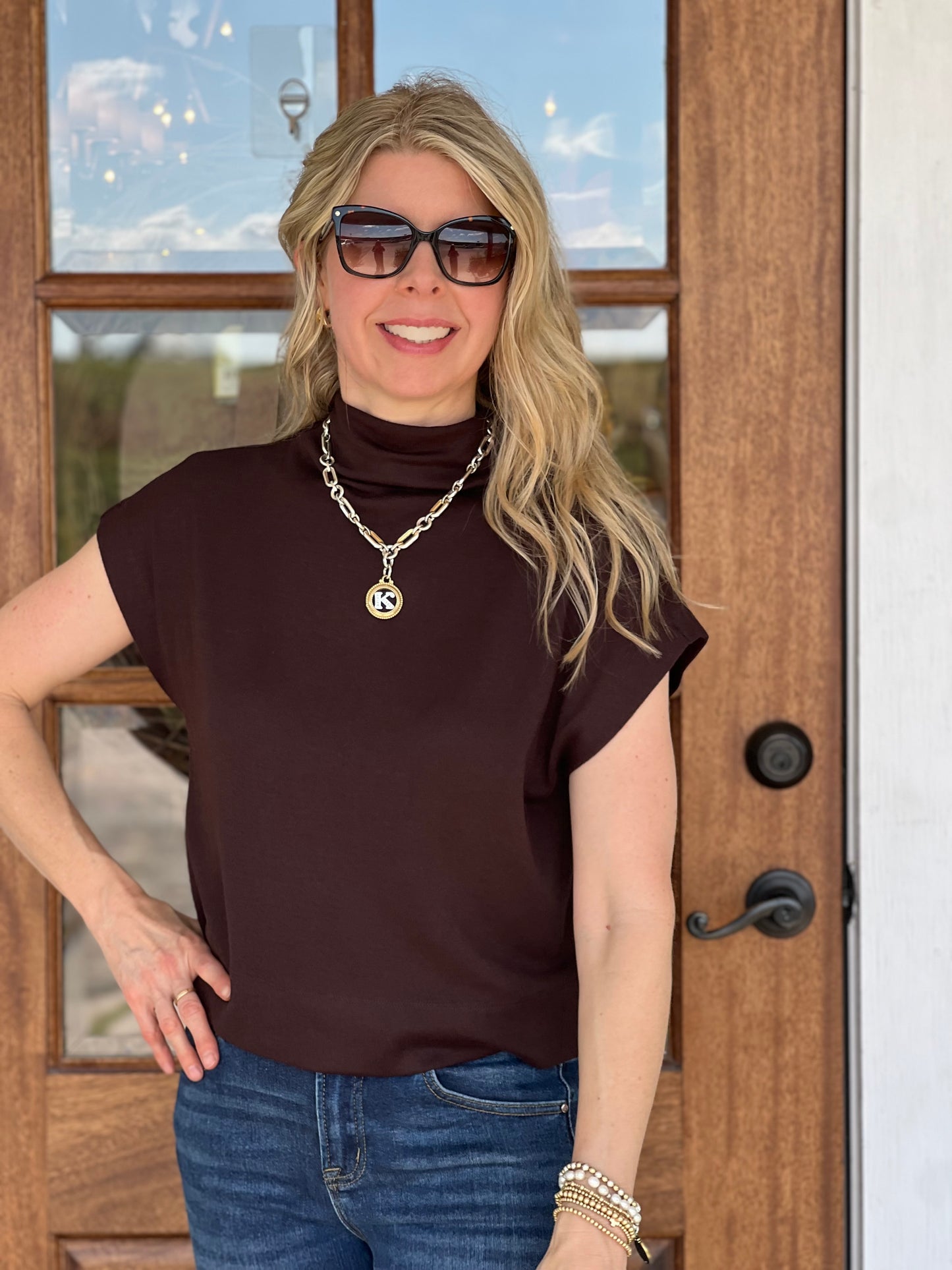 Brown Mock Neck Knit Top