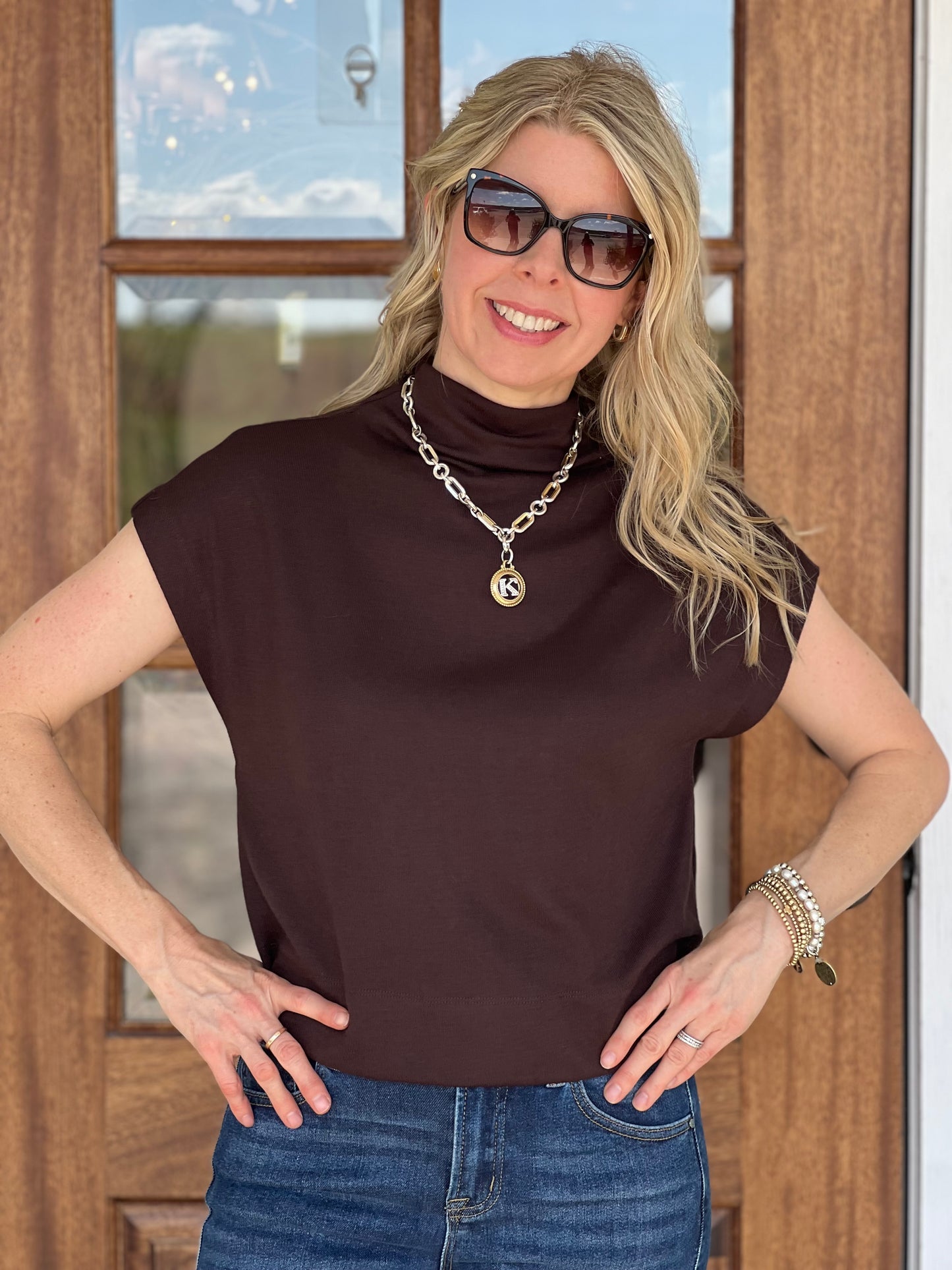 Brown Mock Neck Knit Top