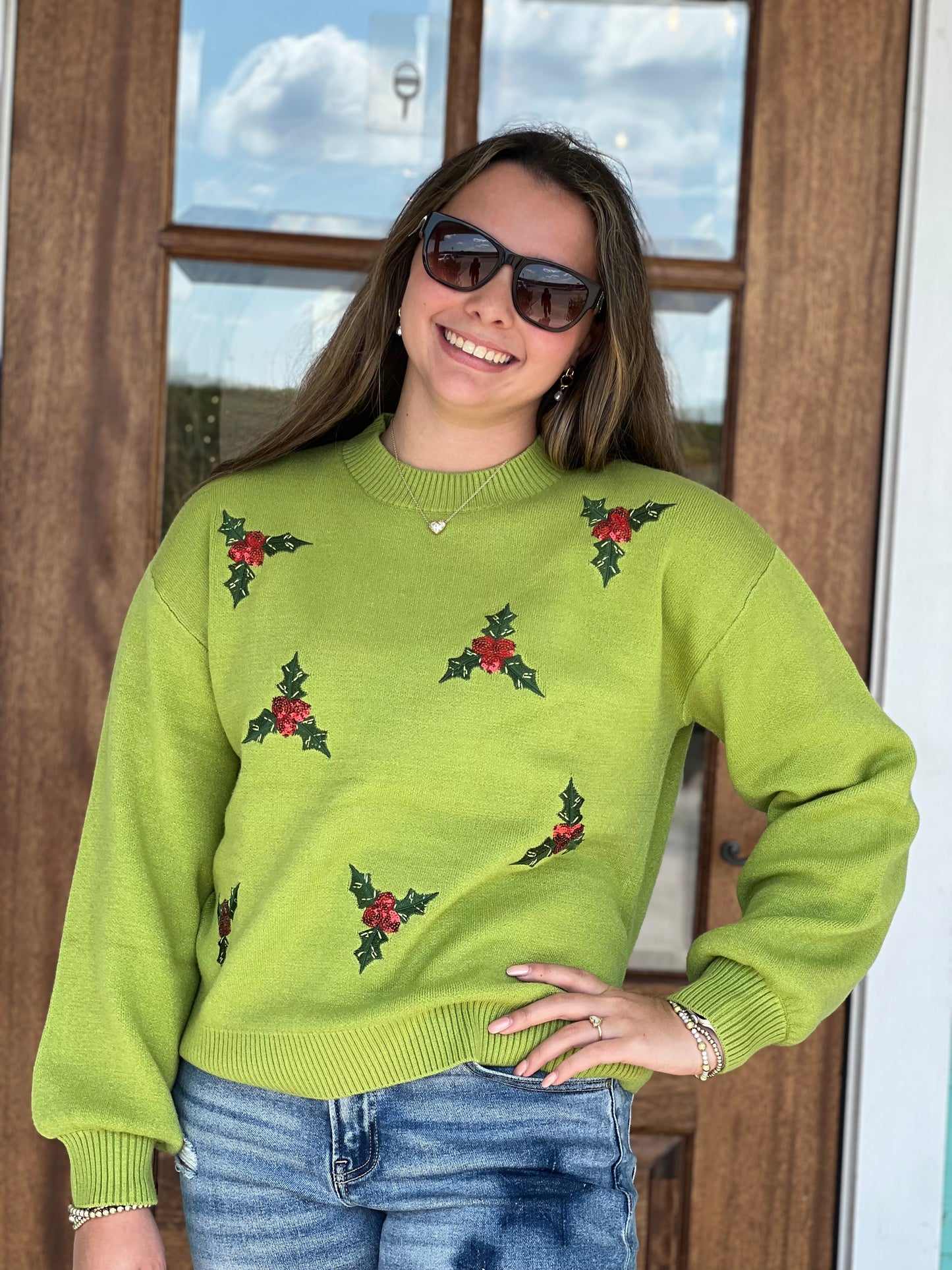 Jolly for Holly Pear Crew Sweater