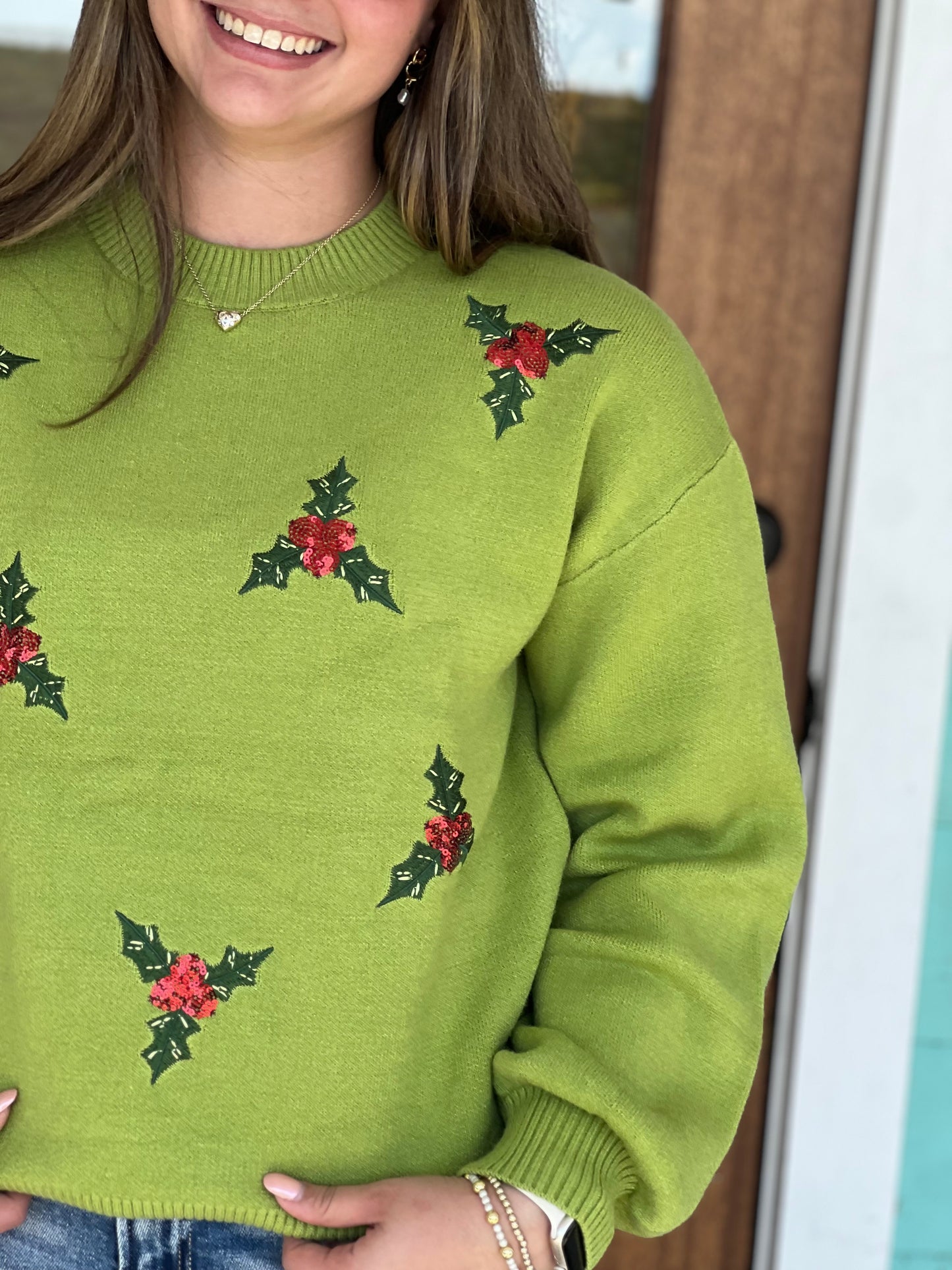 Jolly for Holly Pear Crew Sweater