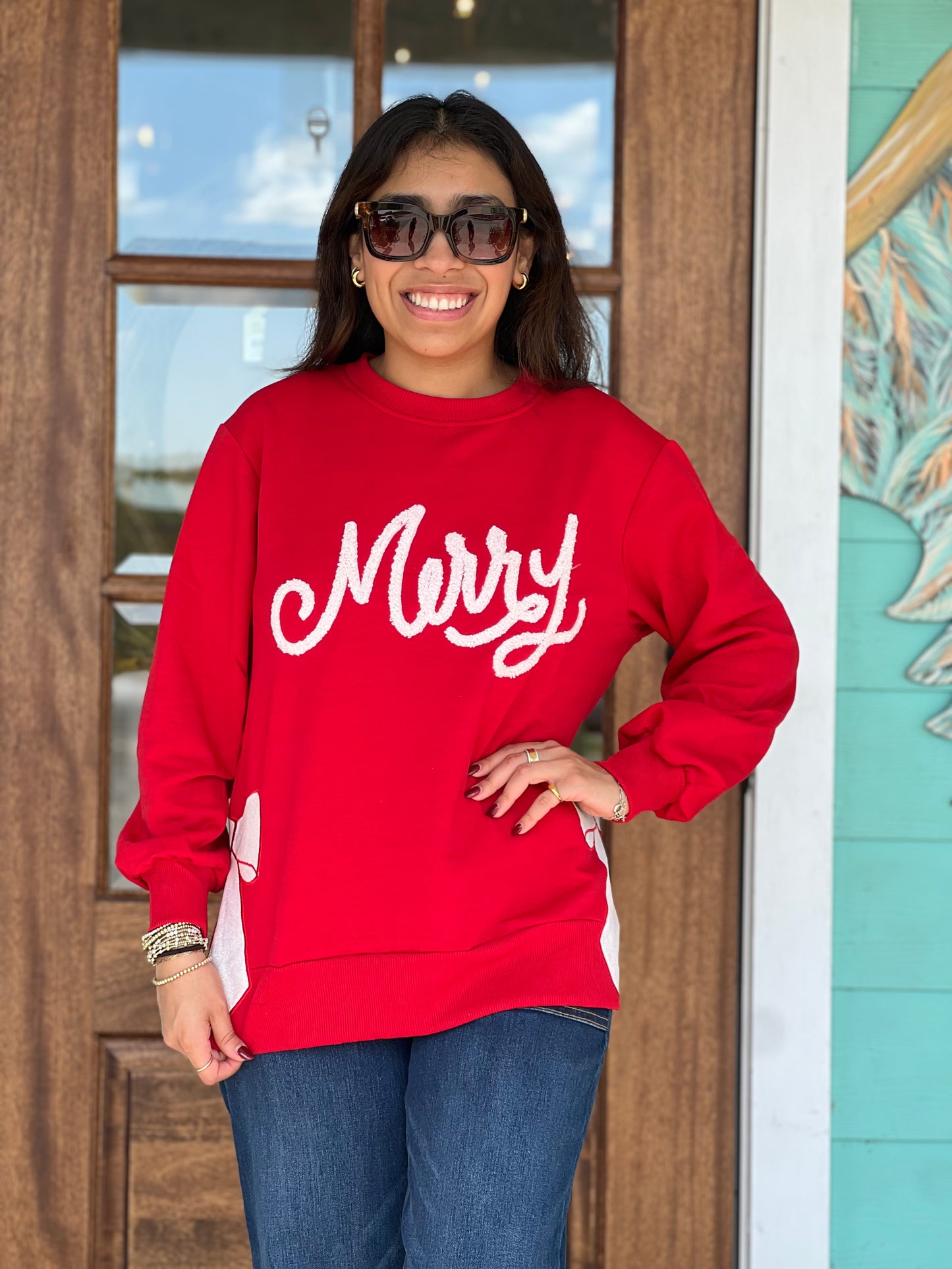 Red Merry Bow Sweatshirt