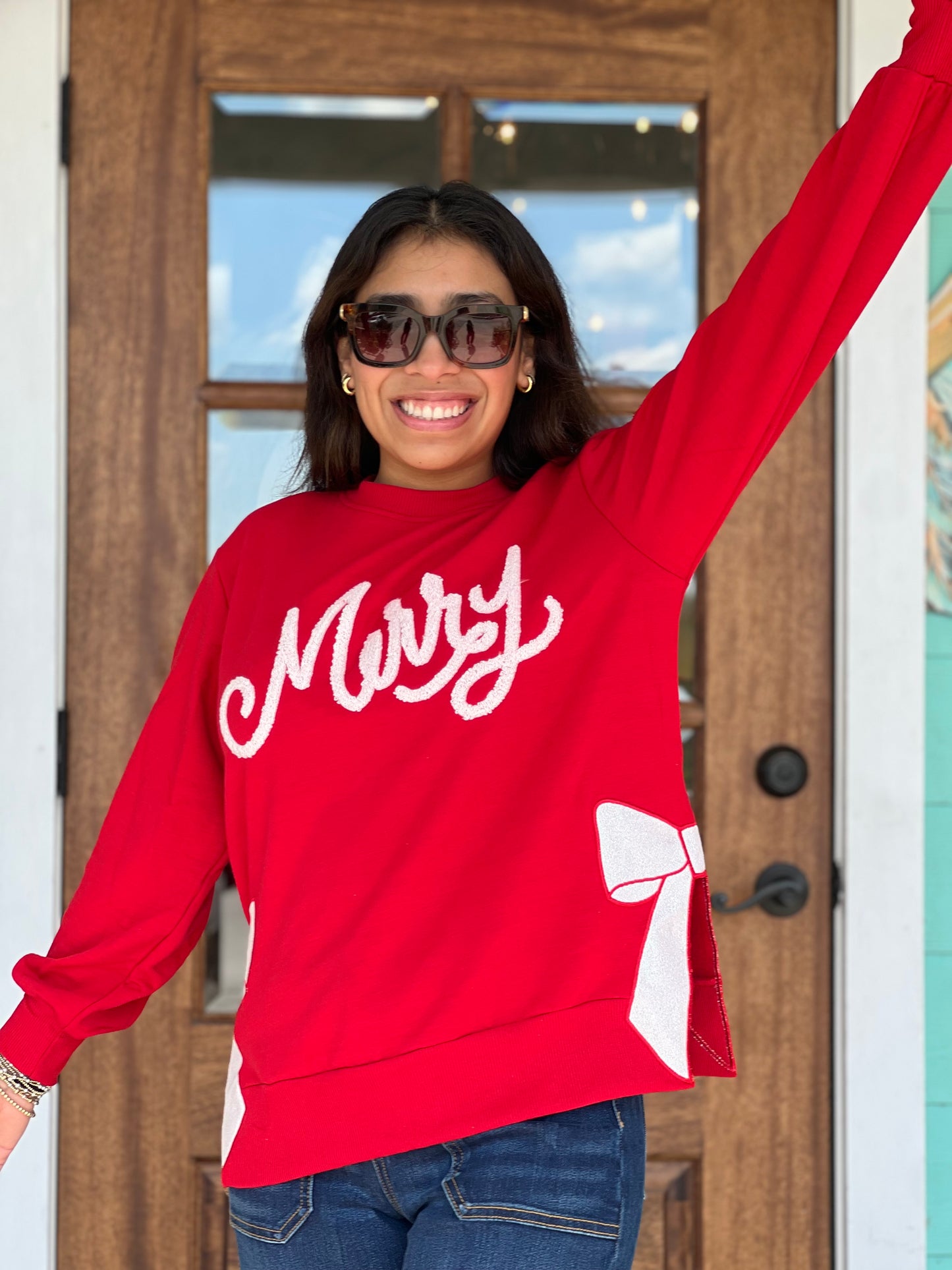 Red Merry Bow Sweatshirt