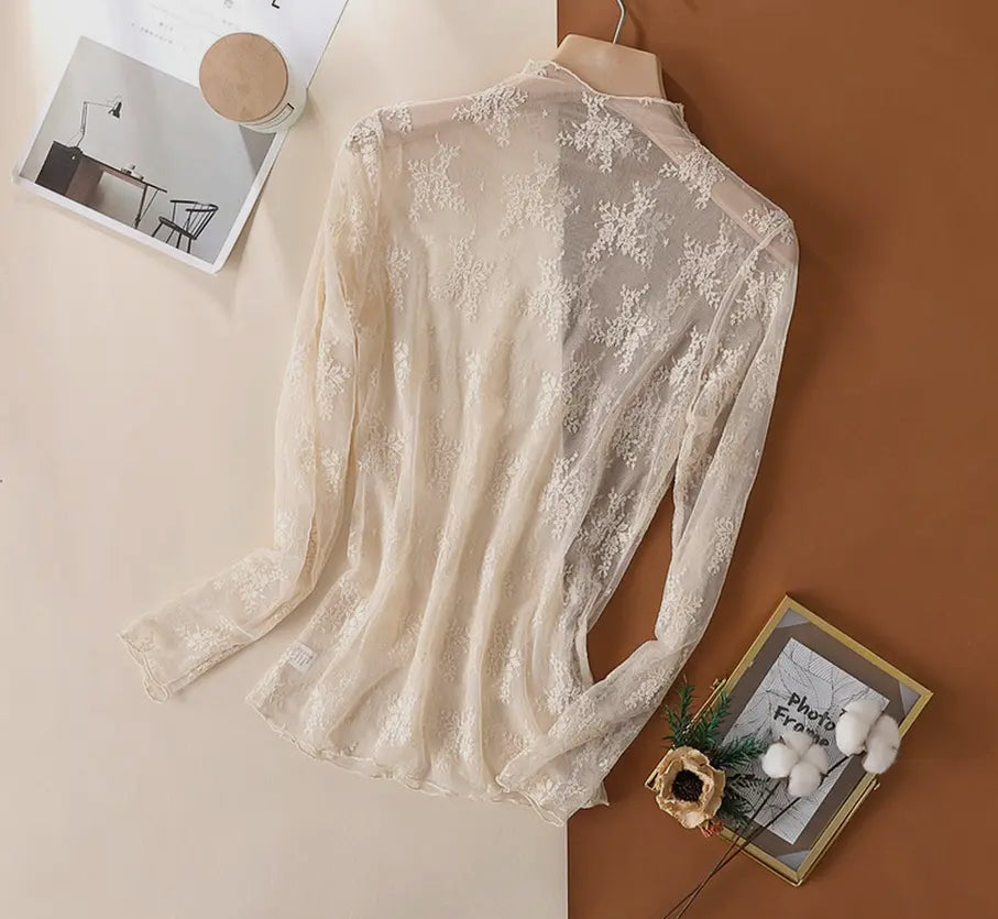 Cream Lace Mesh Layering Top