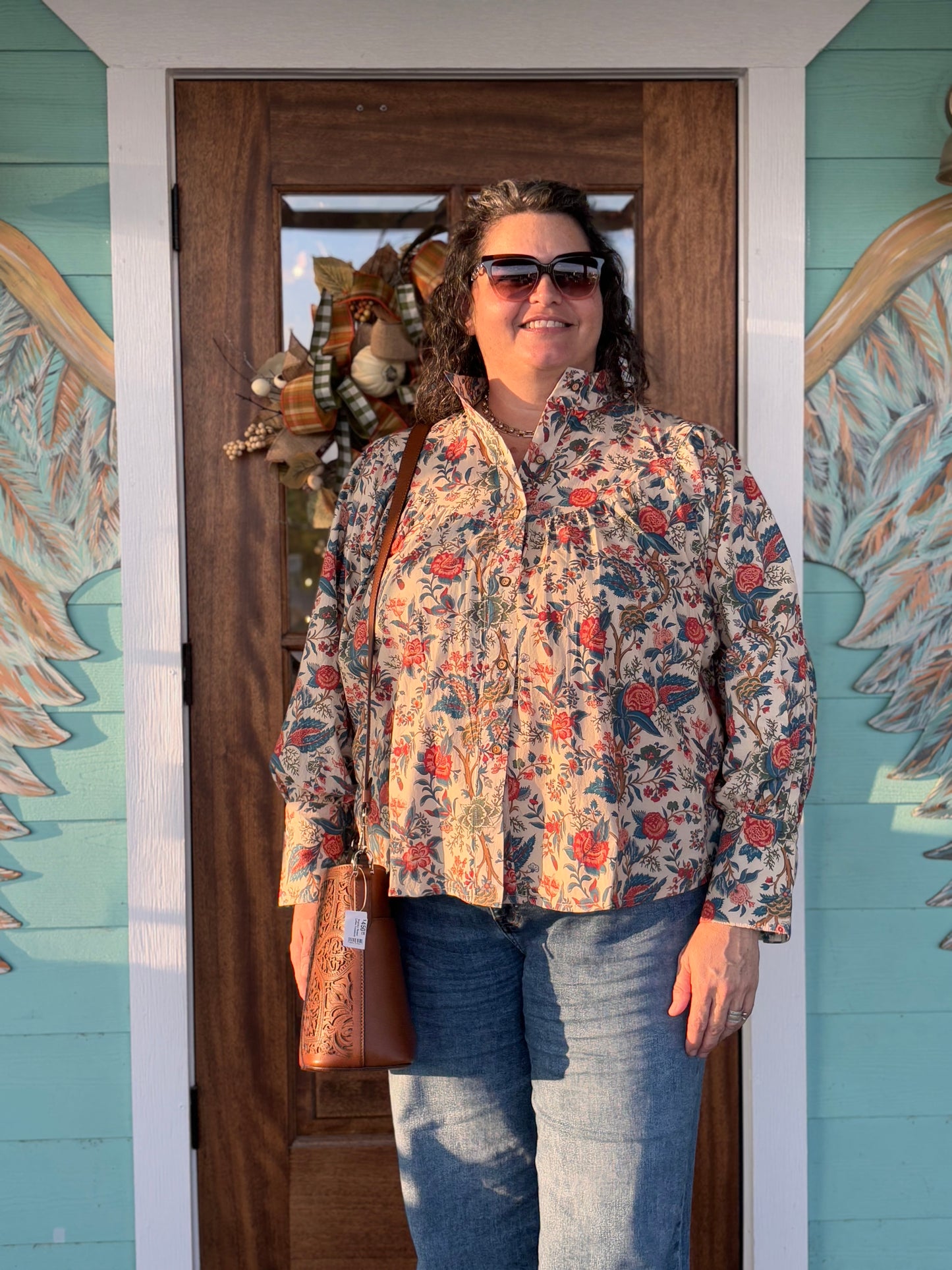 Layerz Red & Blue Floral Button Down