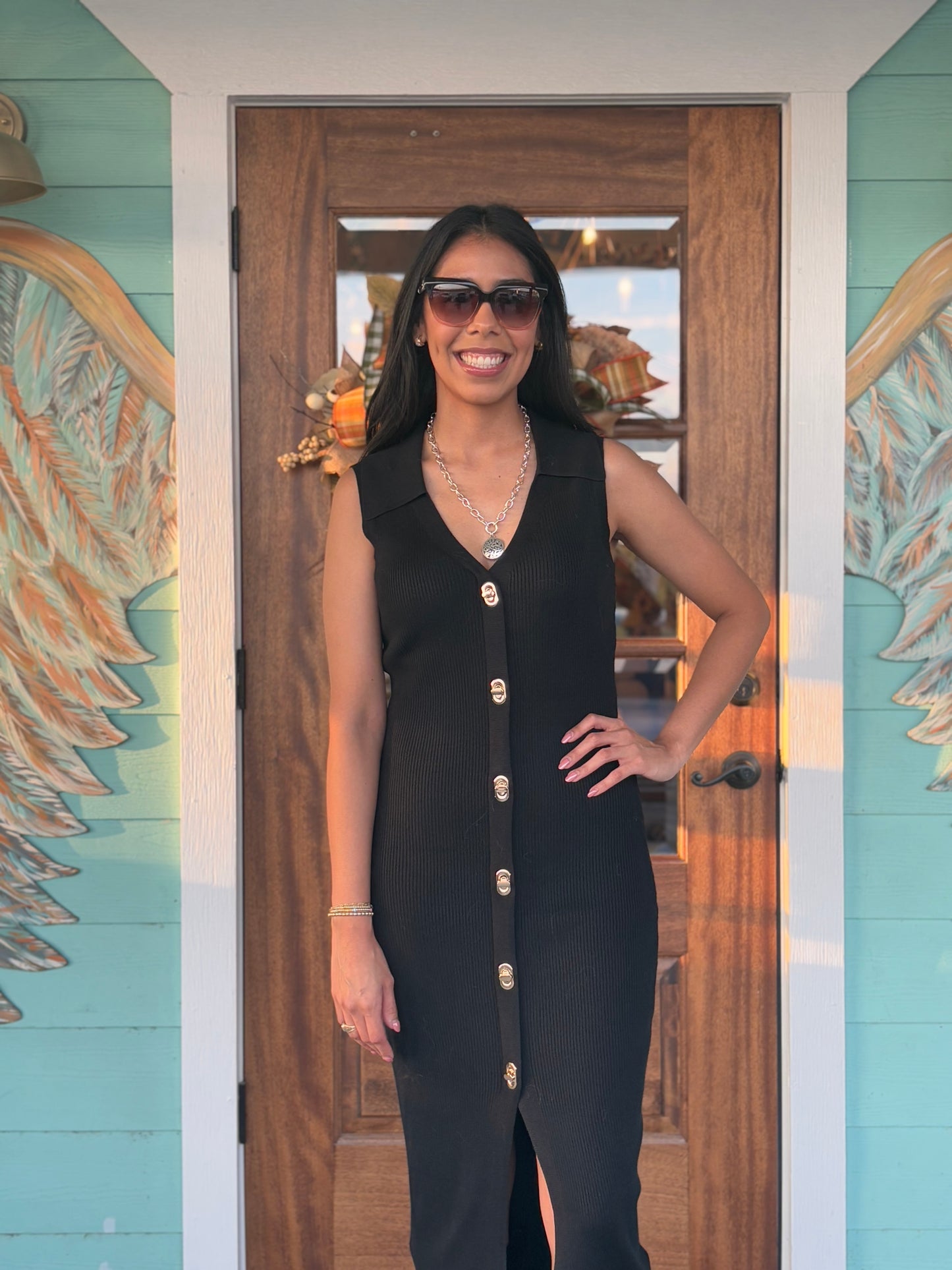 Black Gold Twist Nutton Midi Dress