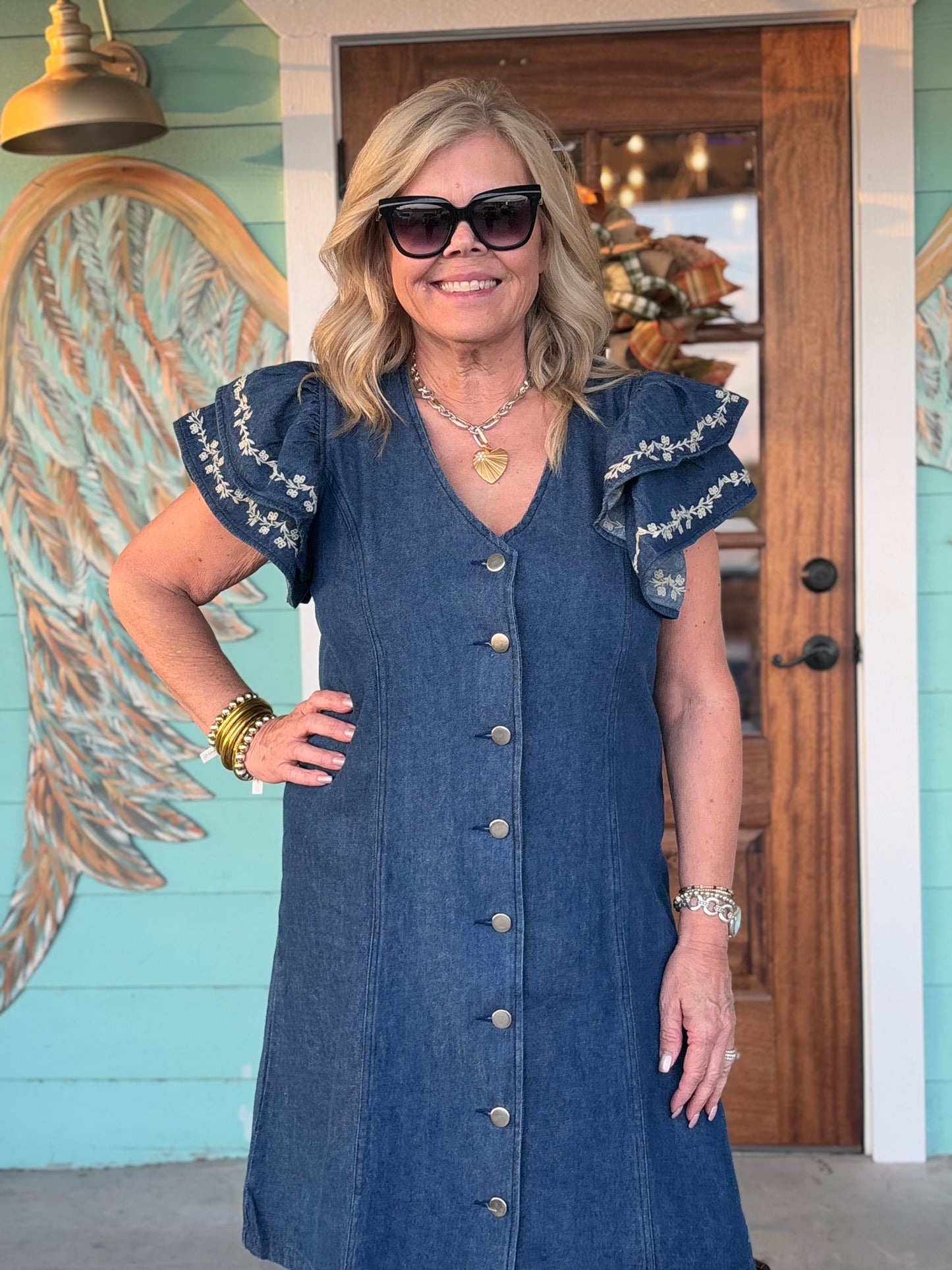 Layerz Caylee Denim Embroidered Dress