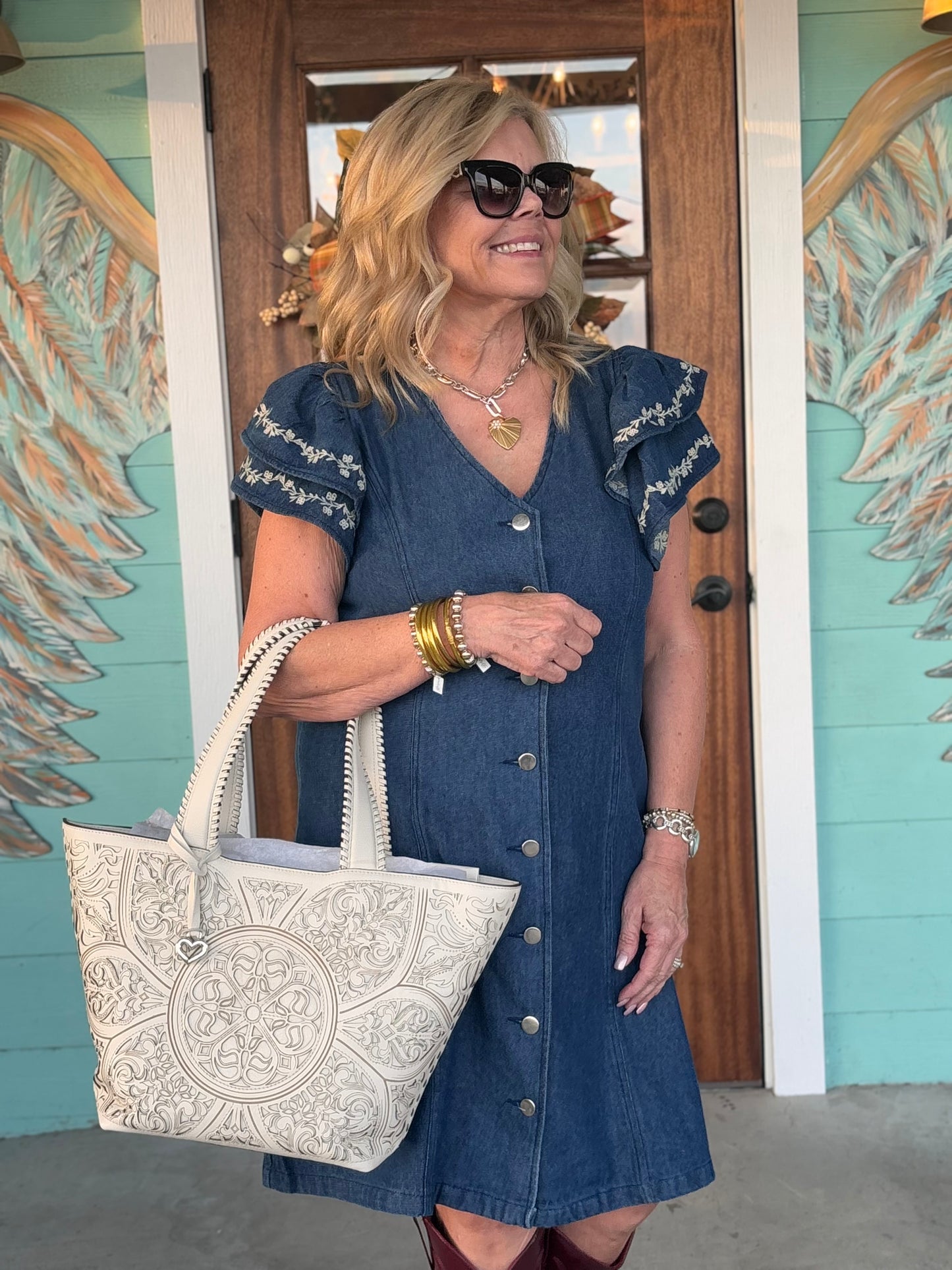Layerz Caylee Denim Embroidered Dress