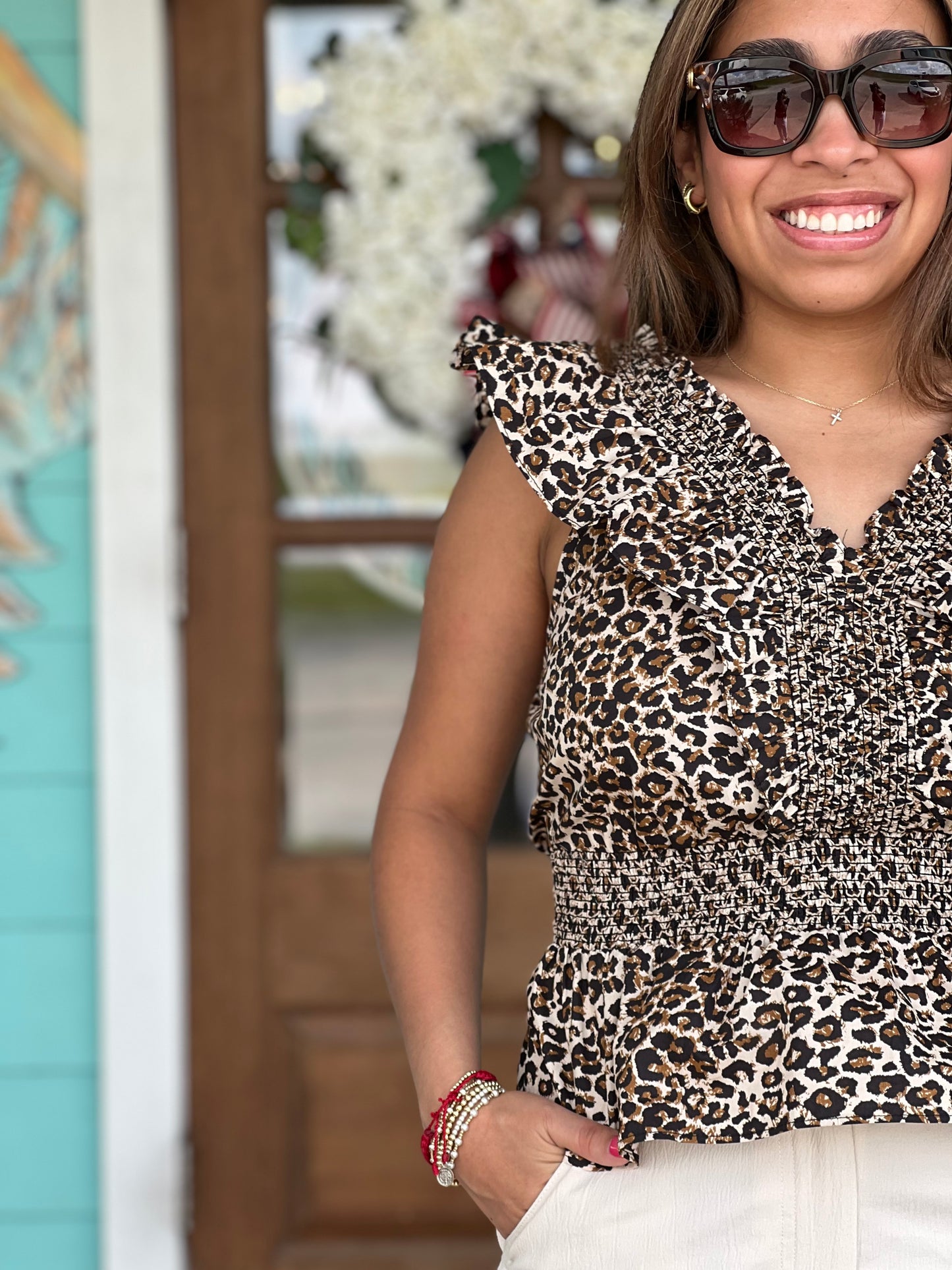 Leopard Print Smocked Top