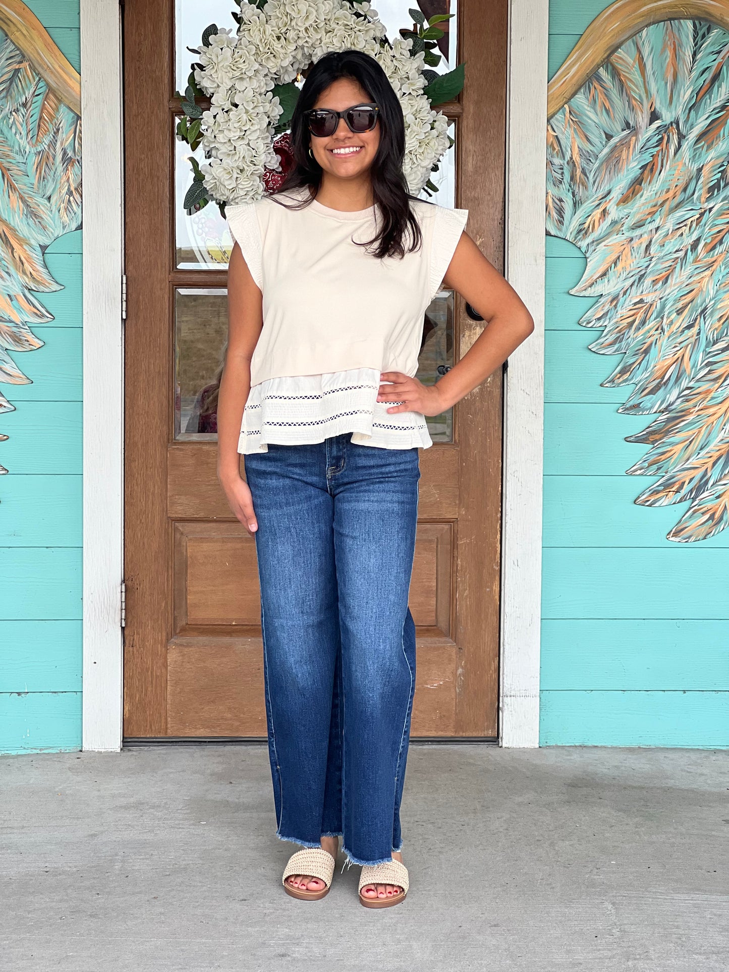 Cream Top Stitch Knit Blouse