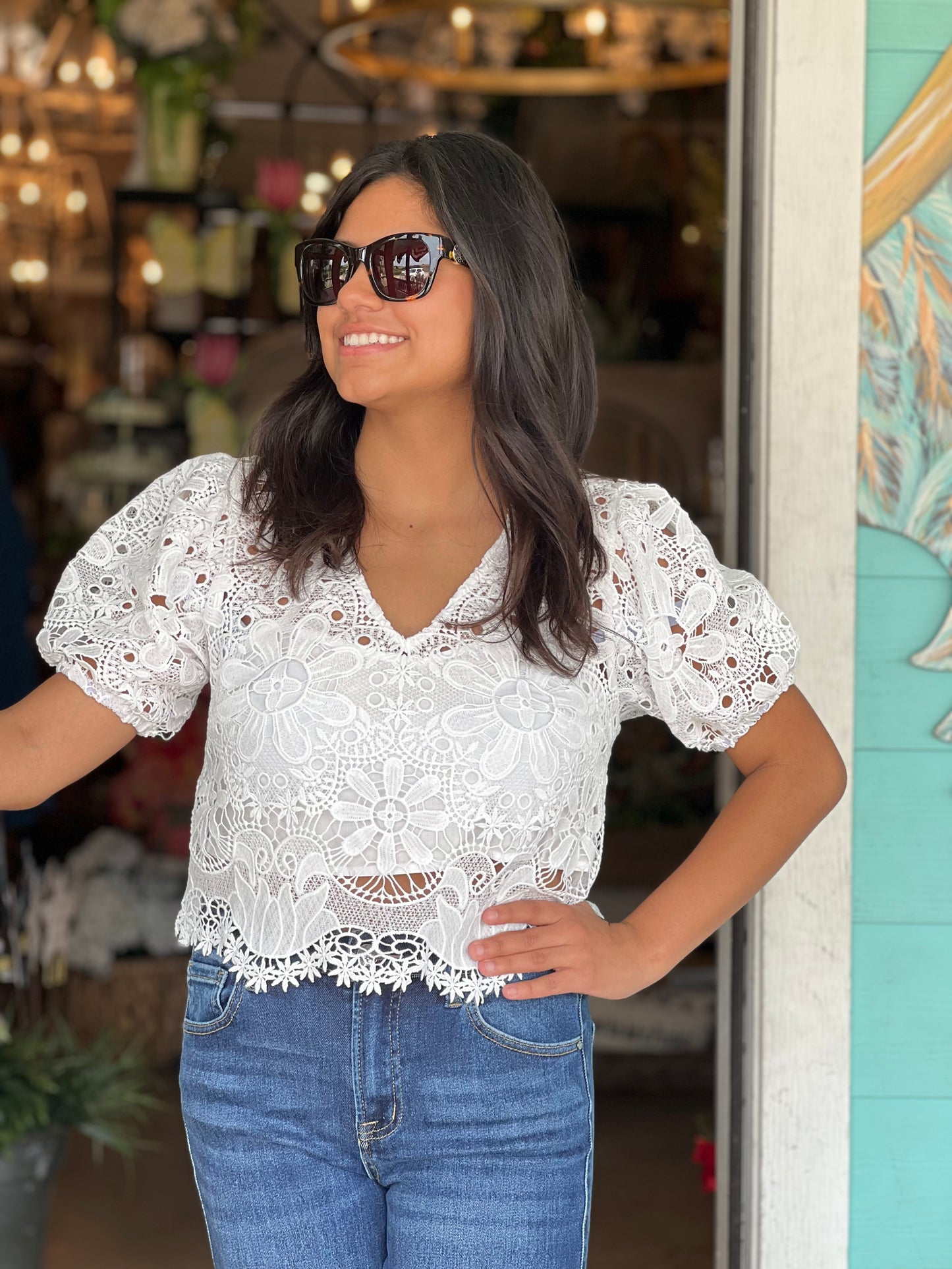 White Crochet Guipure Lace Top