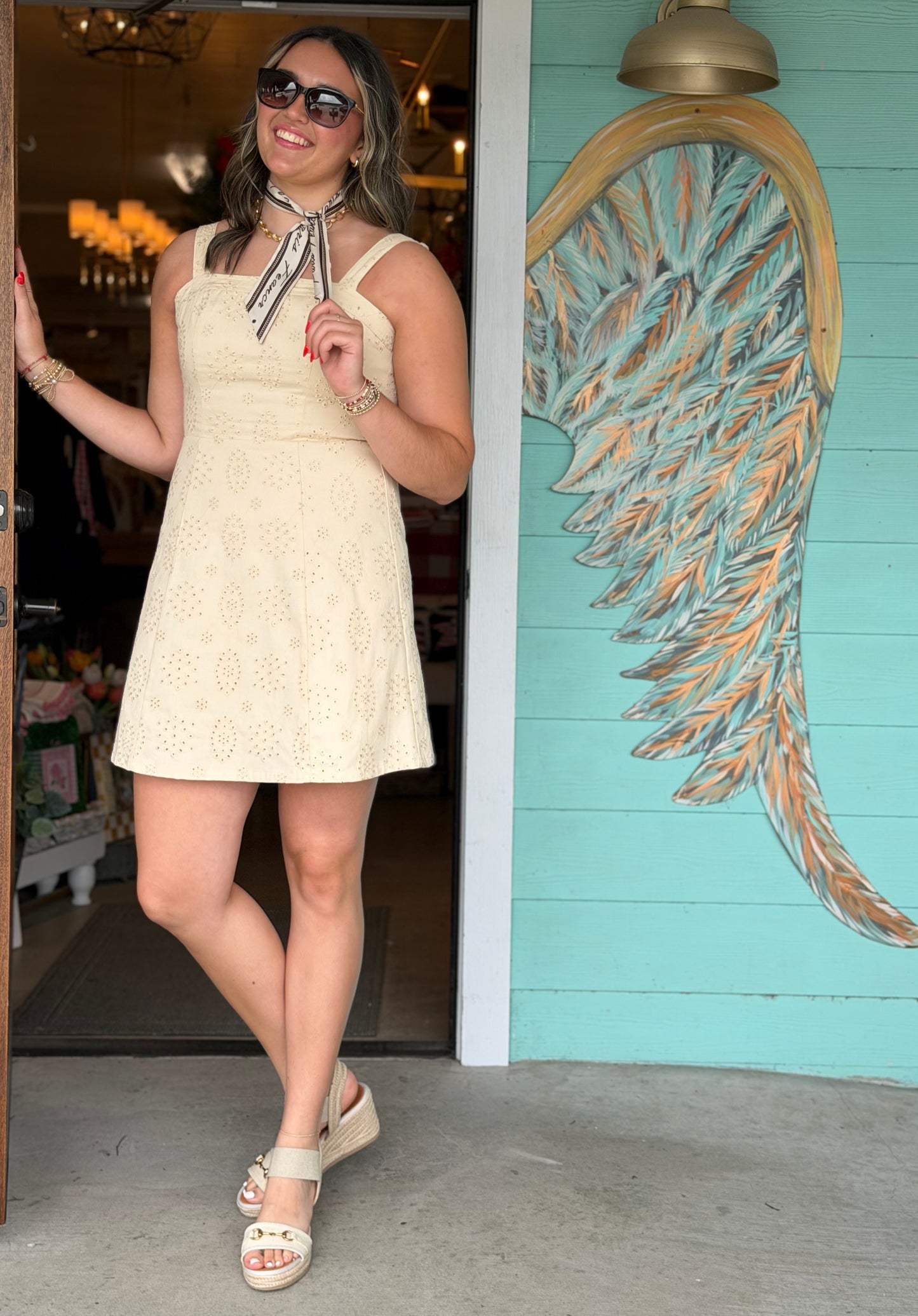 Cream Camilla Eyelet Mini Dress
