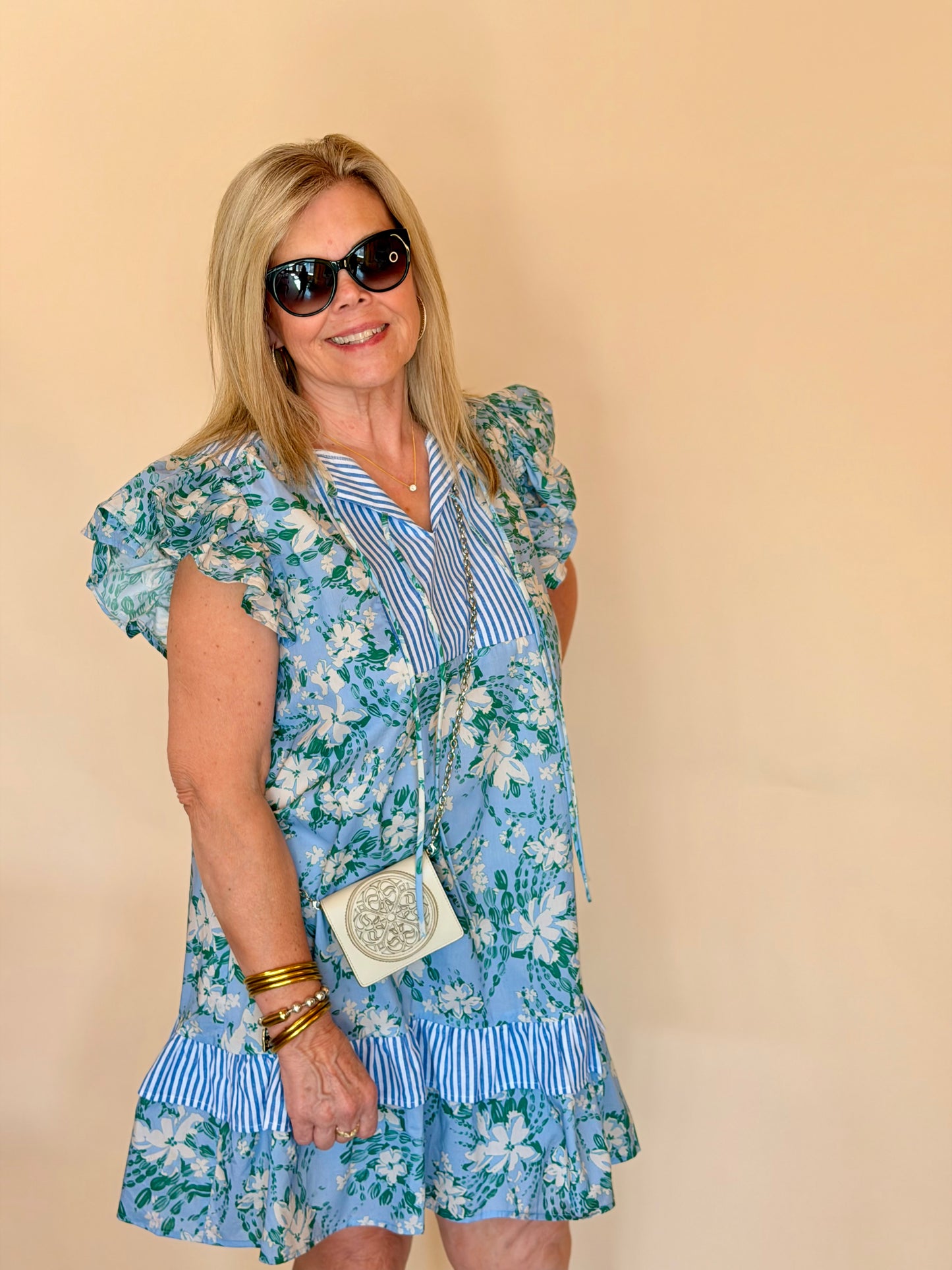 Blue Stripe & Floral Lillie Dress