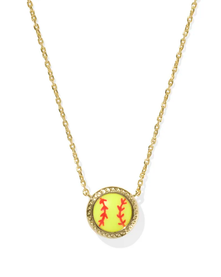 Kendra Scott Softball Short PNDT Necklace Gold Chartreuse