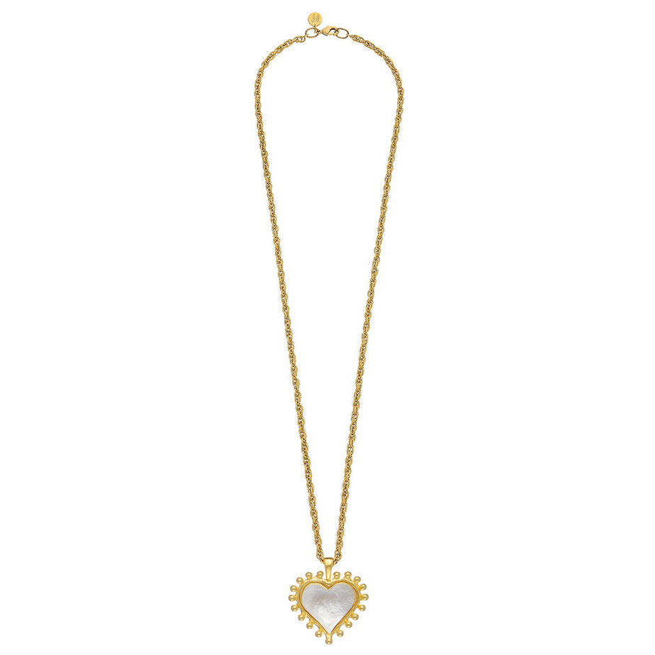 Susan Shaw Long Mother of Pearl Heart Necklace