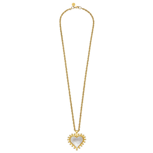 Susan Shaw Long Mother of Pearl Heart Necklace